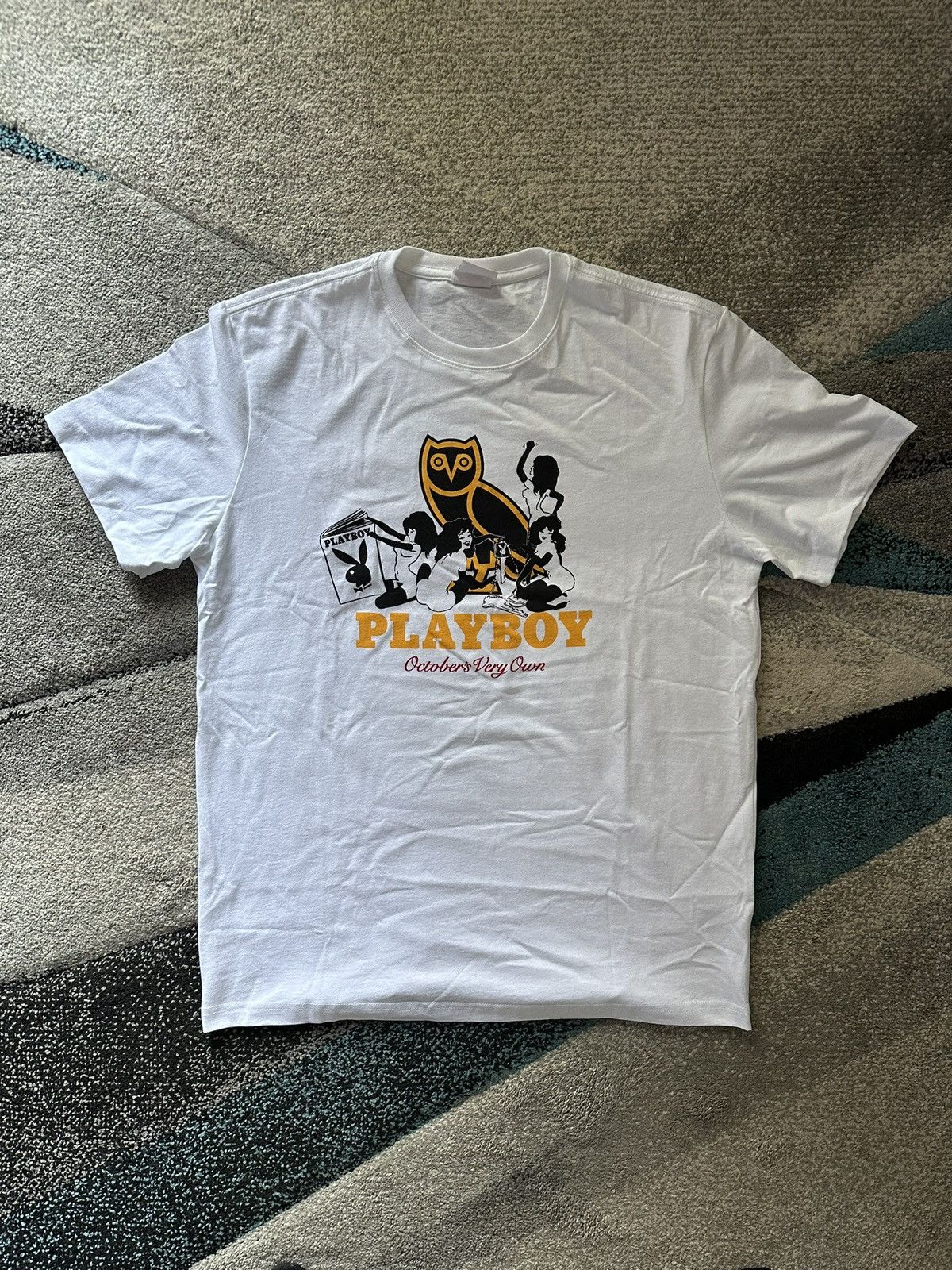 image of Octobers Very Own Ovo Playboy Pin-Up T-Shirt White, Men's (Size Medium)
