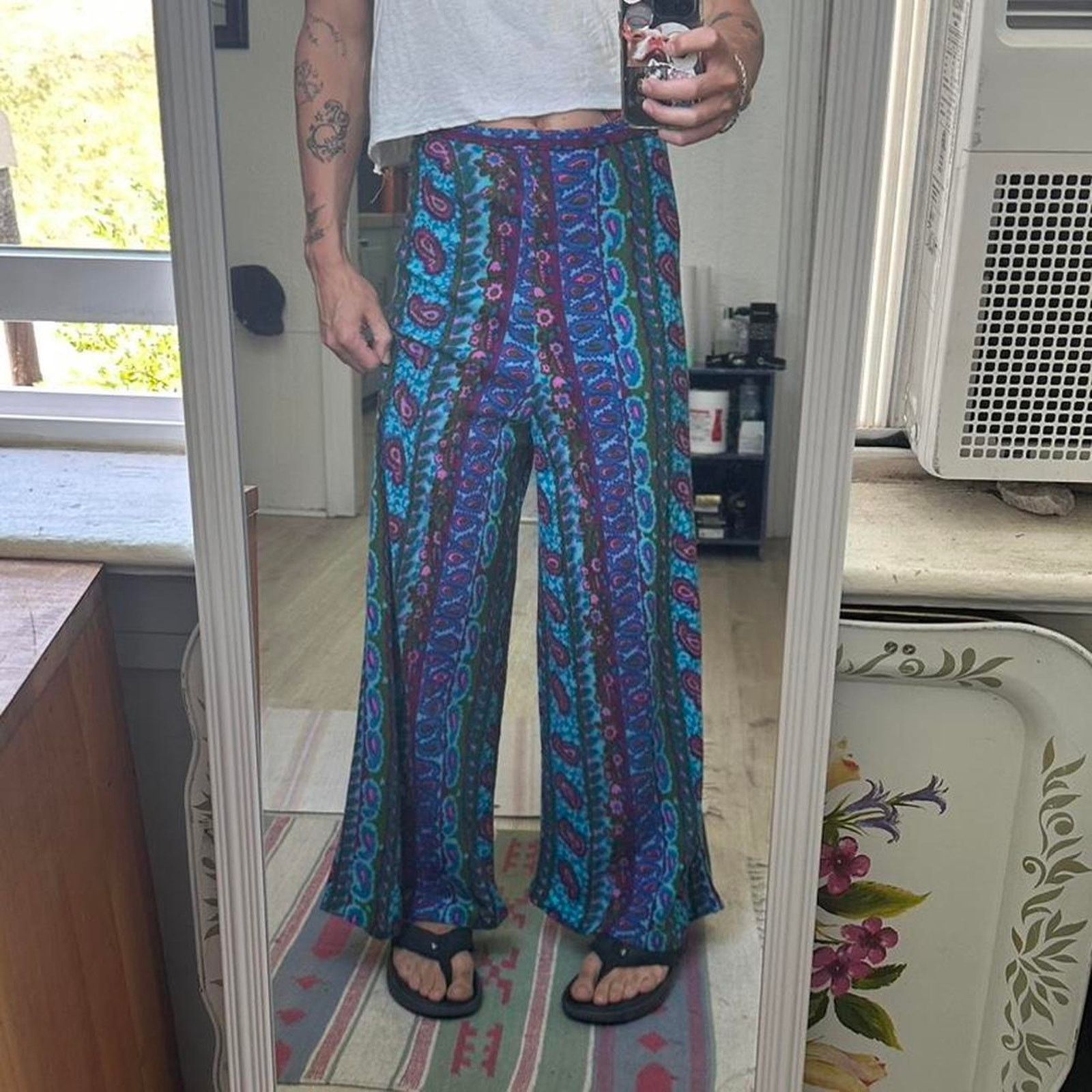 Vintage Vintage 70s Hippy Disco Hi Waist Blue Bell Bottom Flare Size 26" / US 2 / IT 38 - 1 Thumbnail