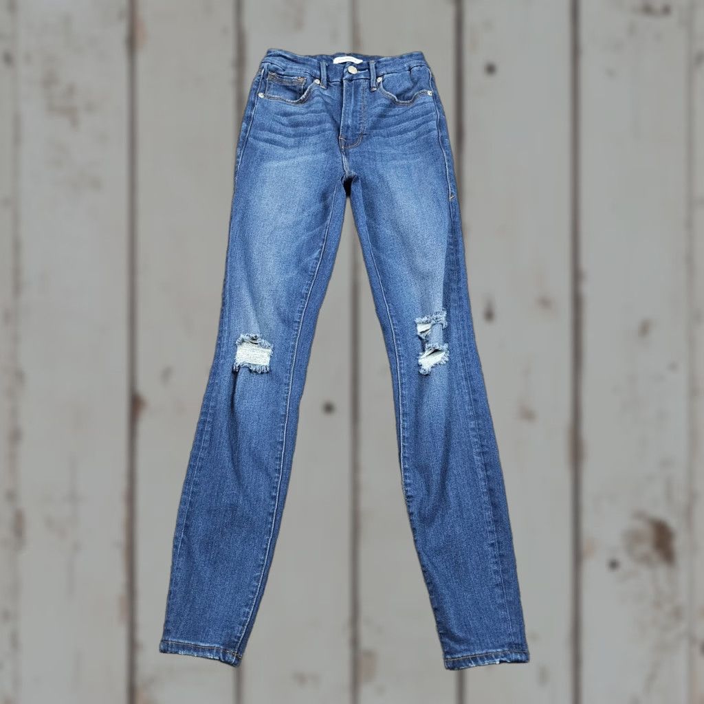 Good American Good American Jeans Women 24 Skinny Mid Rise Distressed Blue Good Waist Stretch 27 Inseam Size 42" / US 20 - 1 Thumbnail