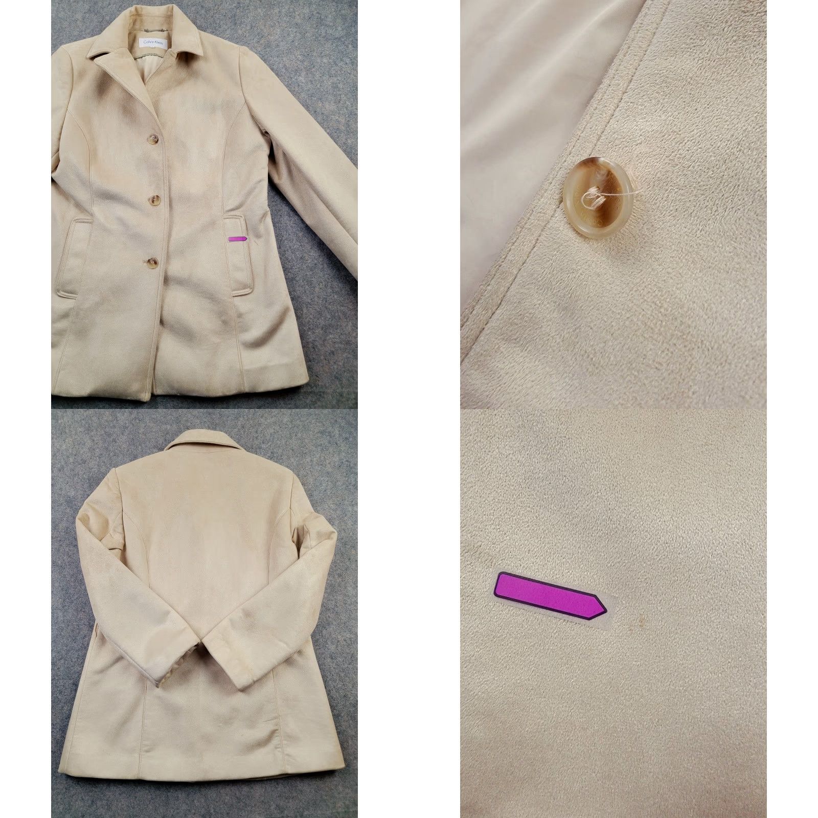 Calvin Klein Calvin Klein Coat Womens Large Tan Faux Suede Pea Coat Classic Pockets Size L / US 10 / IT 46 - 8 Thumbnail