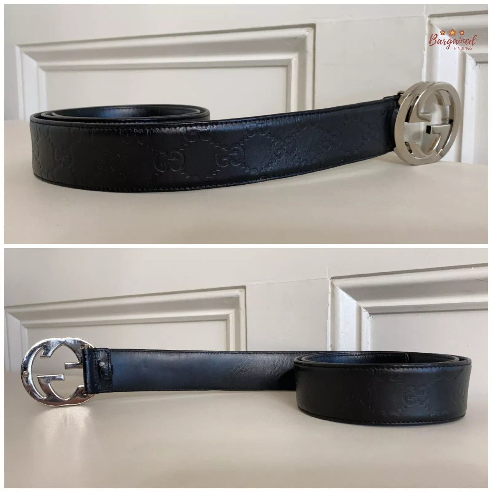 Gucci Gucci Black Guccissima Leather Silver Interlocking G Belt Size 32 - 6 Thumbnail