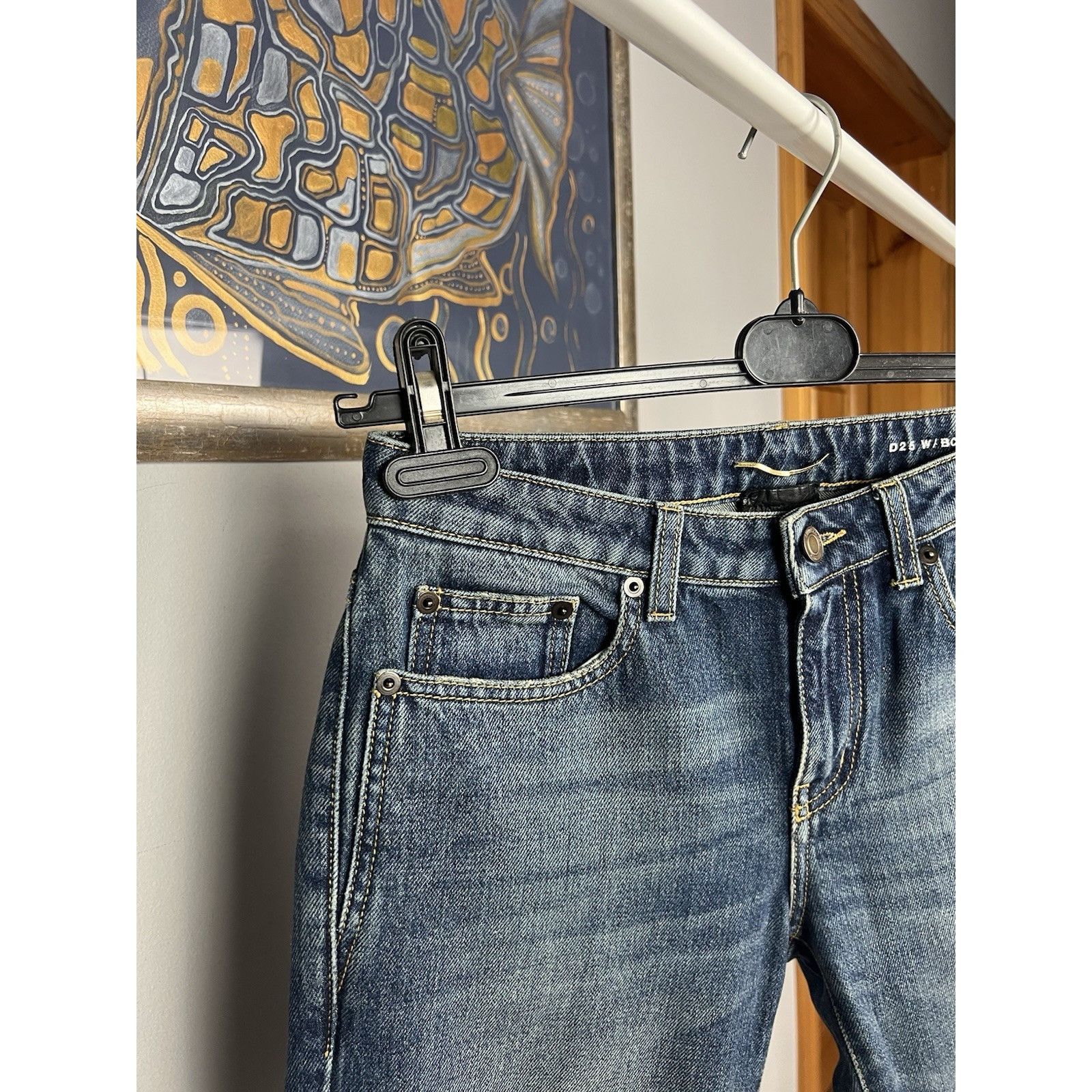 Saint Laurent Paris Saint Laurent Women`s Blue Distressed Denim Bootcut Cropped Size 24" / US 00 / IT 34 - 4 Thumbnail