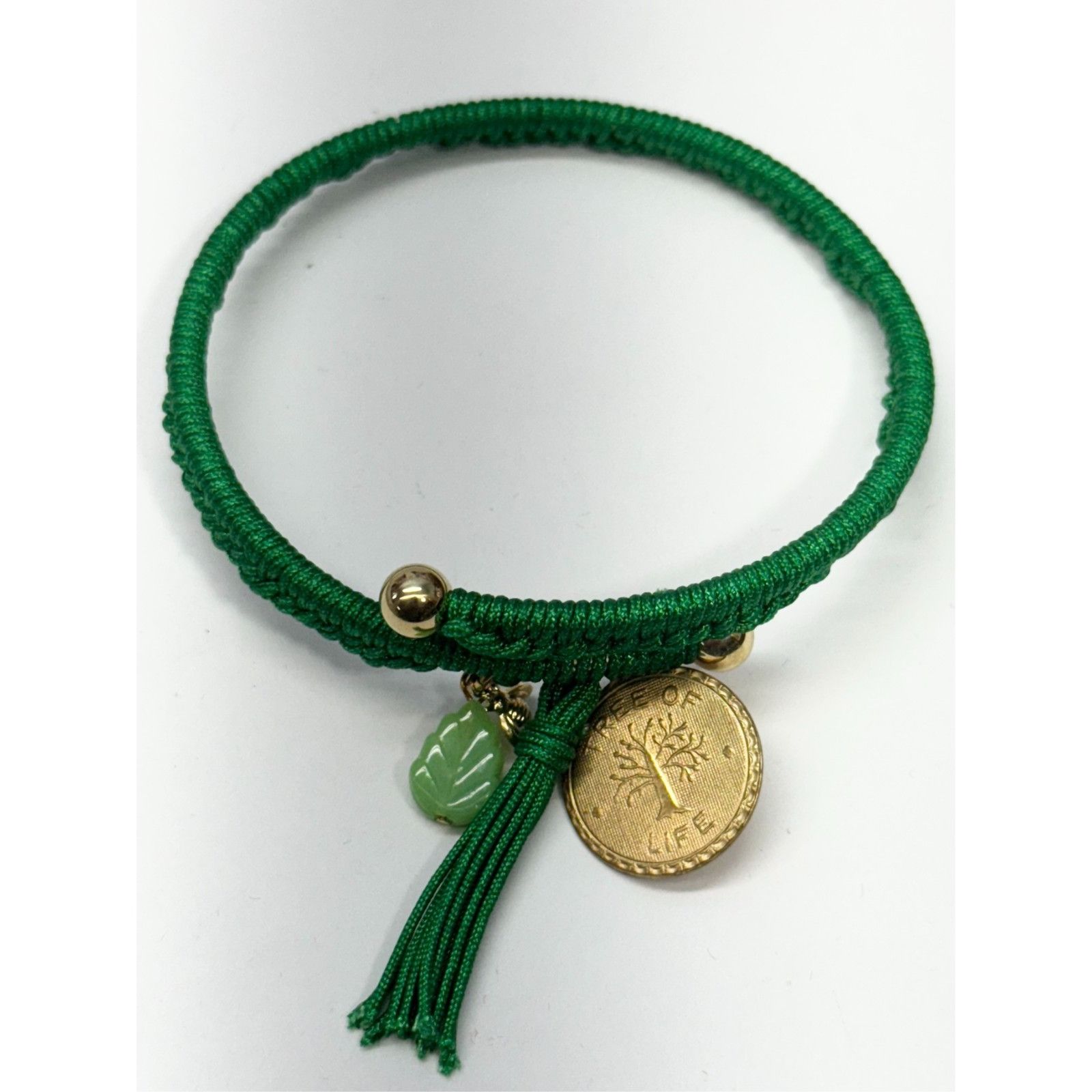 Vintage Vintage green tree of life glass leaf charm tassel bracelet Size ONE SIZE - 3 Thumbnail