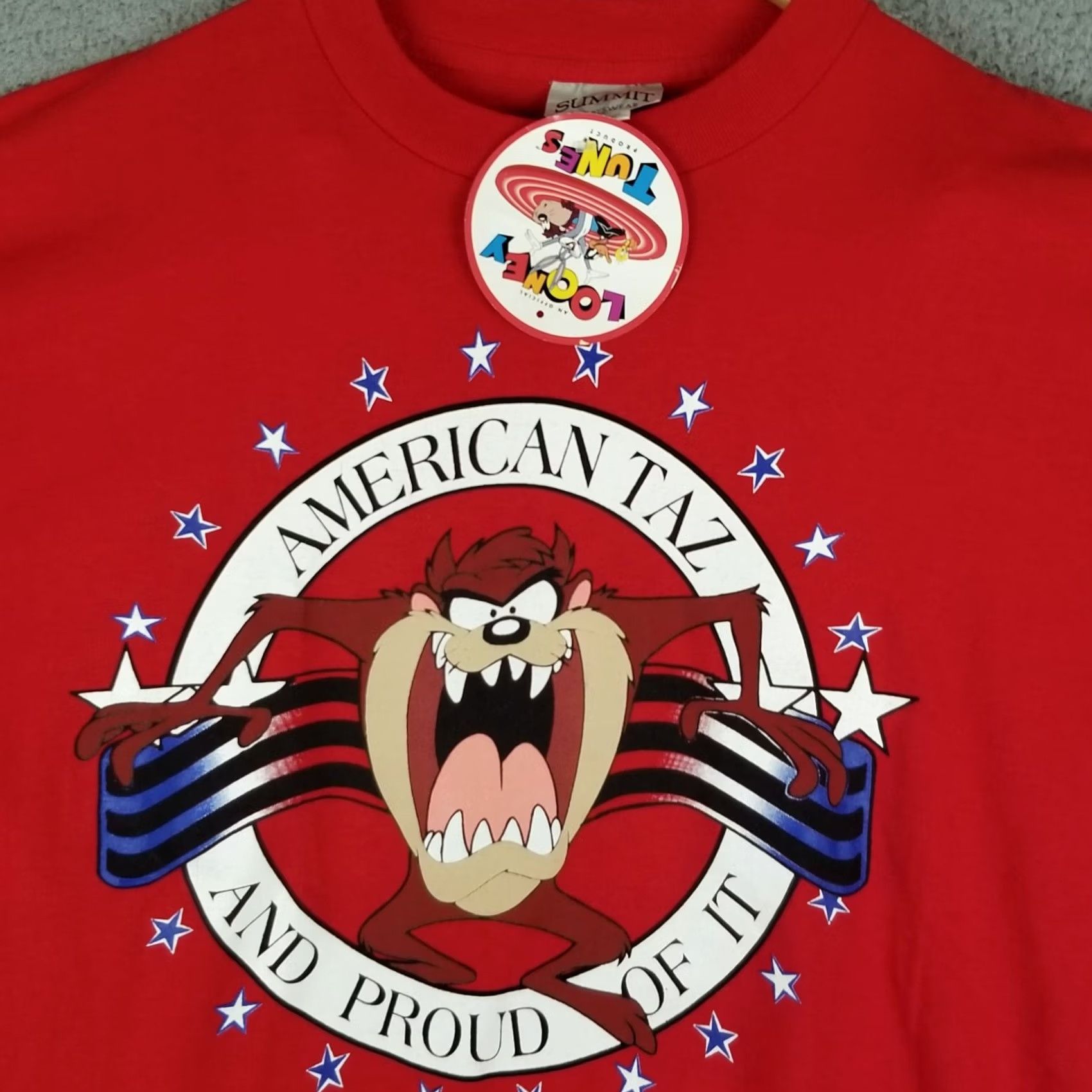 Vintage Looney Tunes Taz T-Shirt Mens XL Vintage 1995 Red Cotton Crew Neck Short Sleeve Graphic Print NWT T-Shirt USA Cartoon 90s Size US XL / EU 56 / 4 - 2 Thumbnail
