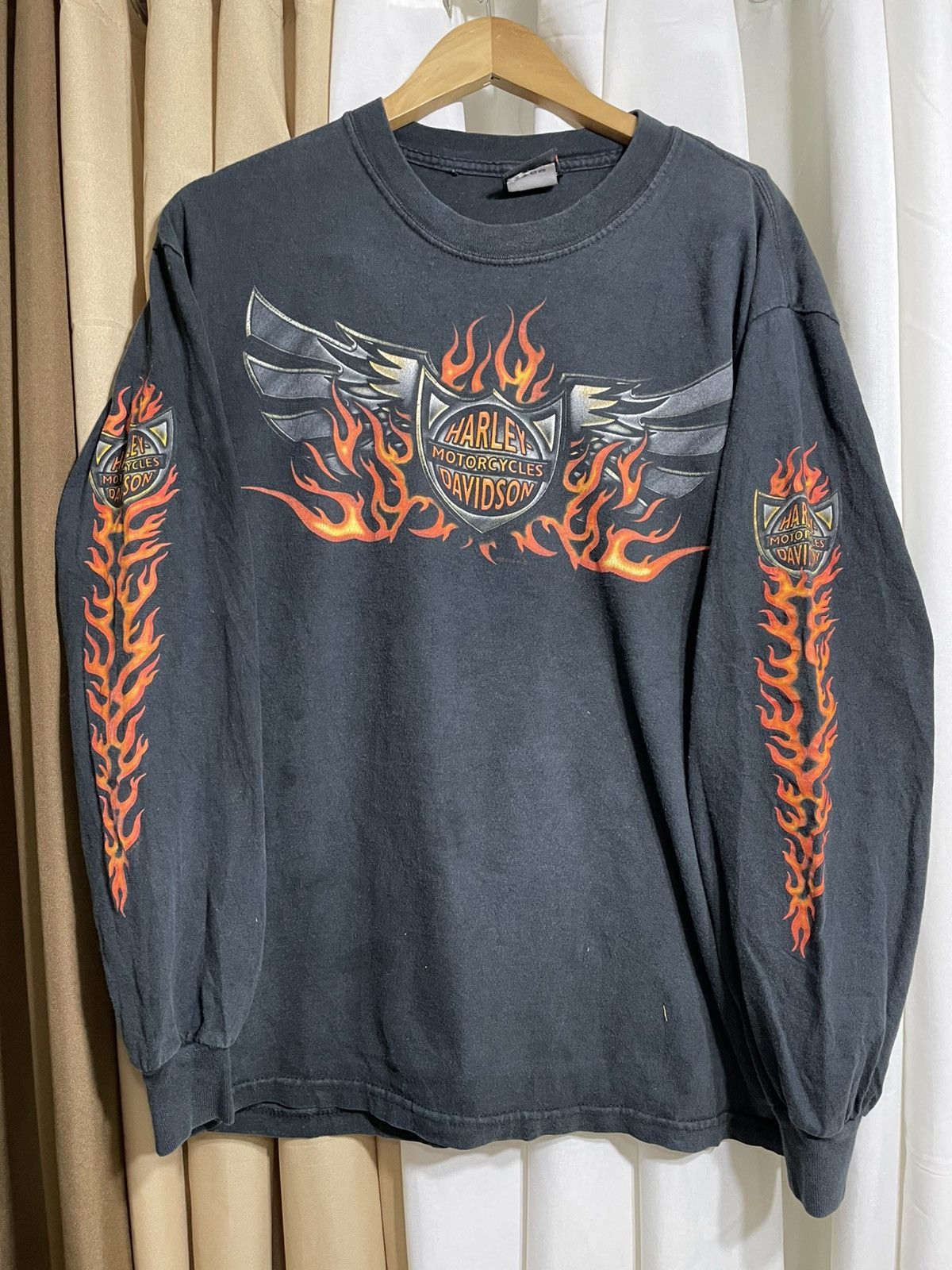 ち*！様 1998年製　HARLEY-DAVIDSONロングスリーヴ　ファイヤー Vintage Harley Davidson Flame Long sleeve Shirt Size Large