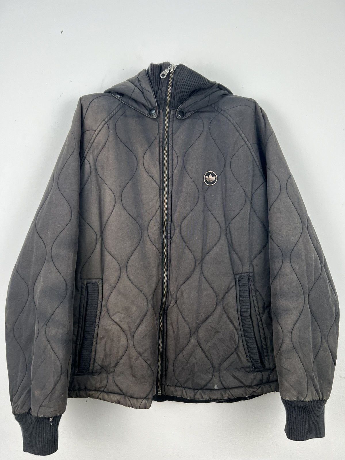 Vintage Adidas Hooded Full Zipper Jacket Sun Faded