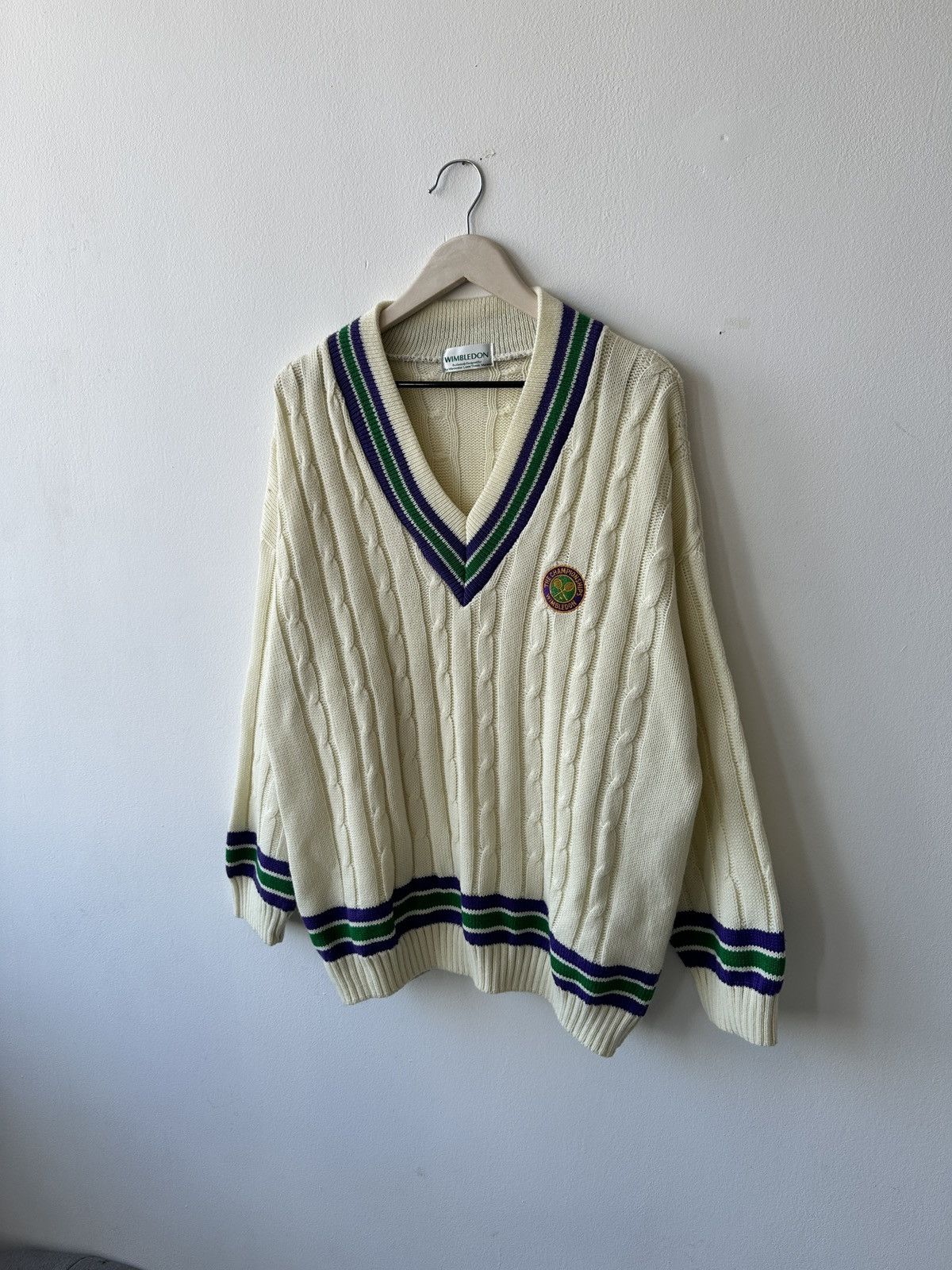Other RARE Vintage WIMBLEDON Tennis Sweater V-Neck Cable Knit Size US L / EU 52-54 / 3 - 4 Thumbnail