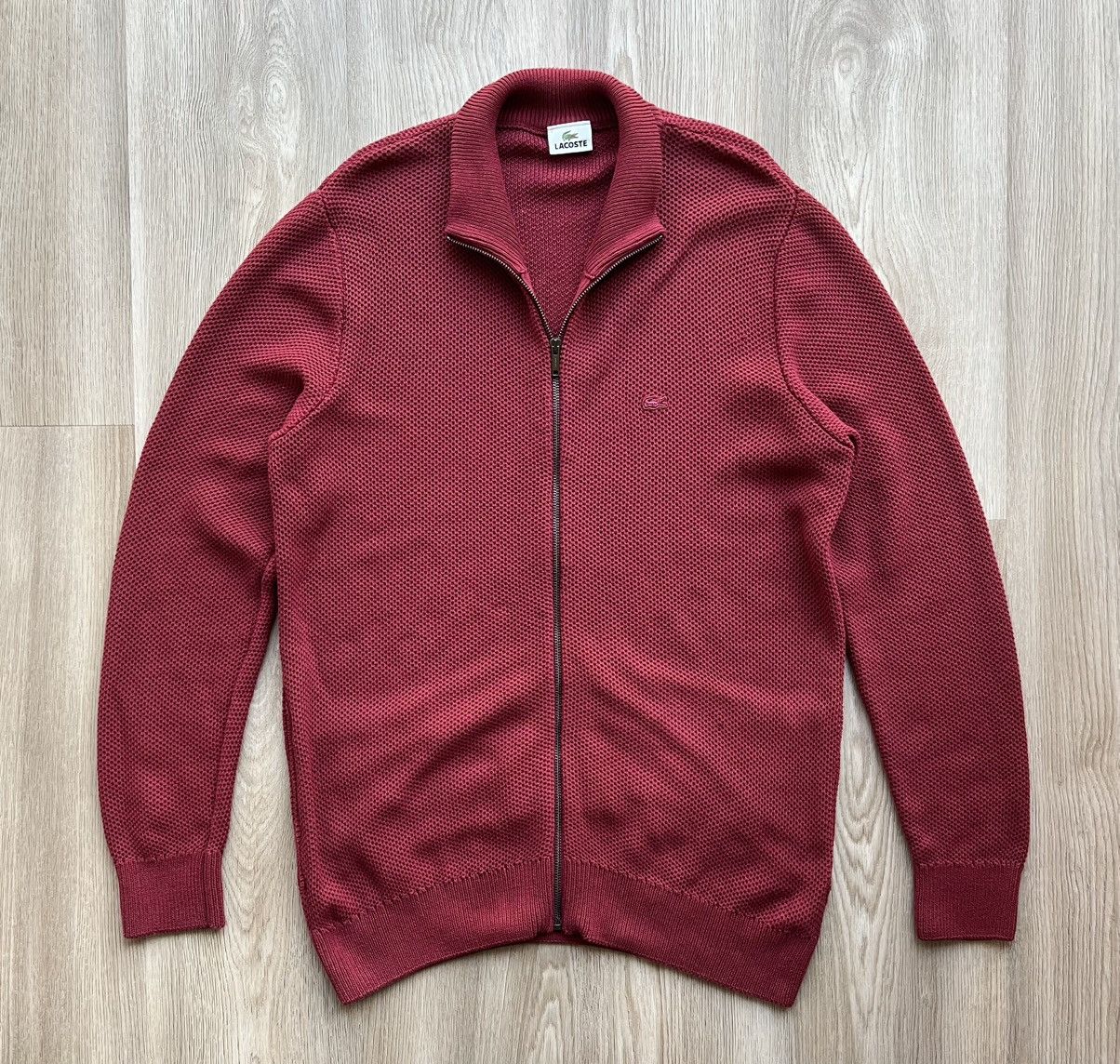 Lacoste × Vintage Vintage Lacoste Zip Up Knit Cherry Sweater Size US XL / EU 56 / 4 - 1 Thumbnail