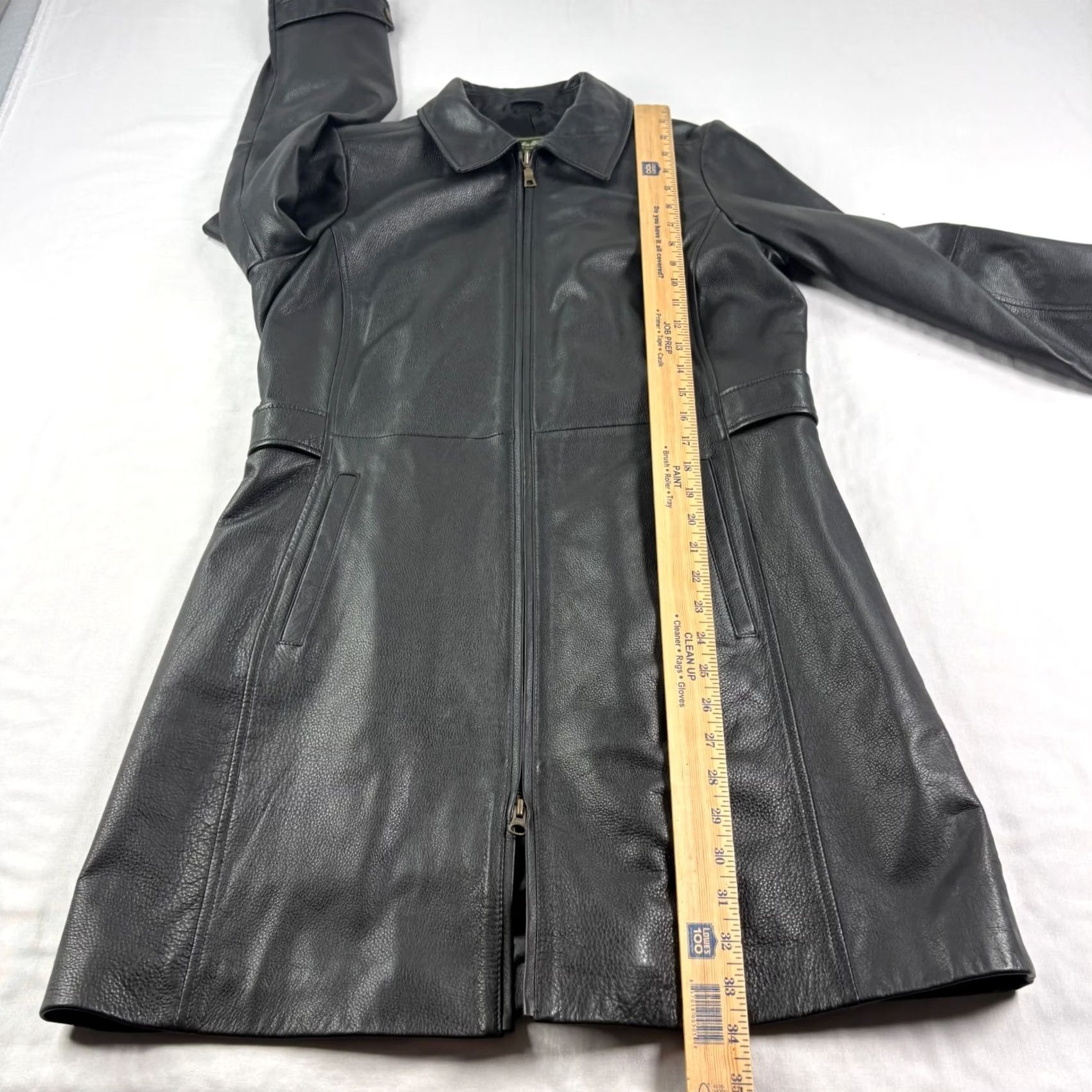 Eddie Bauer VINTAGE Eddie Bauer Leather Coat Womens Black Medium Petite Full Zip Trench Jacket Size M / US 6-8 / IT 42-44 - 5 Thumbnail