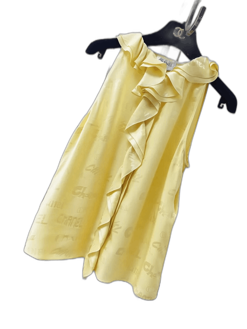 Chanel Chanel Yellow Ruffled Silk Sleeveless Top Size S / US 4 / IT 40 - 1 Thumbnail
