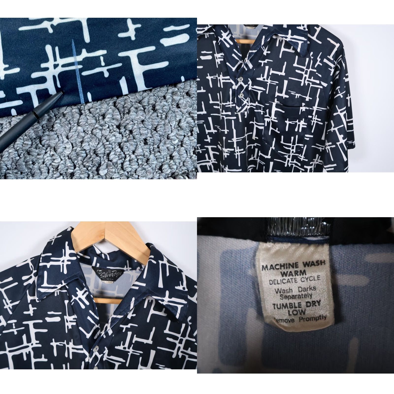 Vintage VINTAGE Silver Fox Polo Shirt Geometric Dark Blue Open Collar 70s Mens Large Regular Shirt Size US L / EU 52-54 / 3 - 8 Thumbnail
