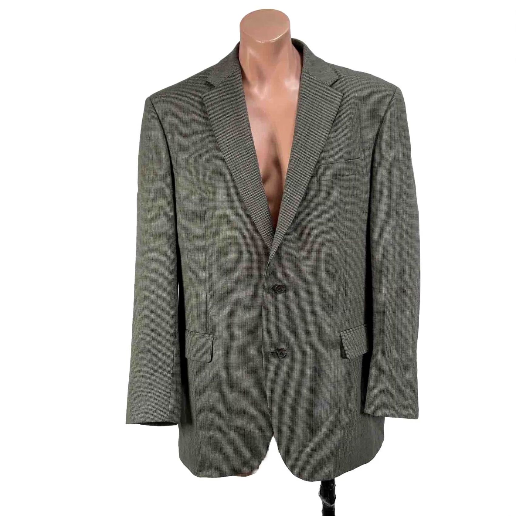 Ralph Lauren VINTAGE Lauren Ralph Lauren LRL Blazer Mens 50L Houndstooth Gray Wool Tweed Sport Coat Two-Button Notch Lapel Long Jacket Coat Mens Regular Big & Tall Size 50R - 2 Thumbnail
