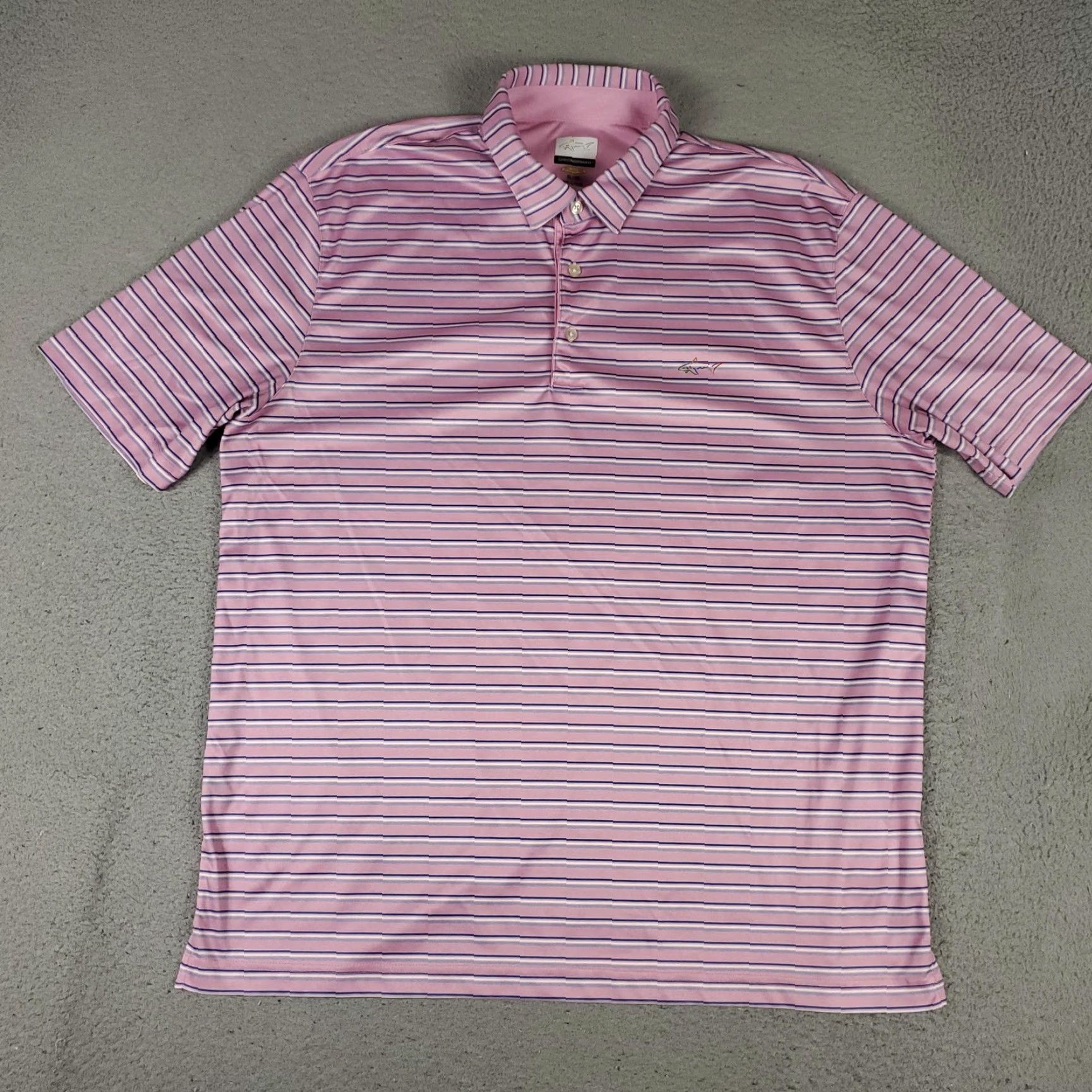 Vintage Greg Norman Polo Shirt Mens XL Pink Striped PlayDry Golf Performance Shark Logo Size US XL / EU 56 / 4 - 2 Thumbnail
