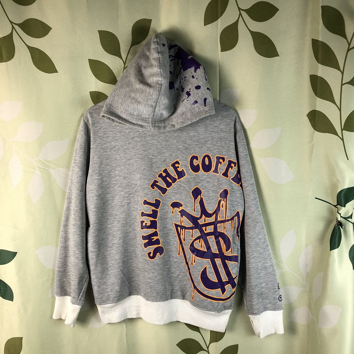 image of Vintage Oills Smell The Coffee Hoodie 7441 in Grey, Men's (Size Medium)