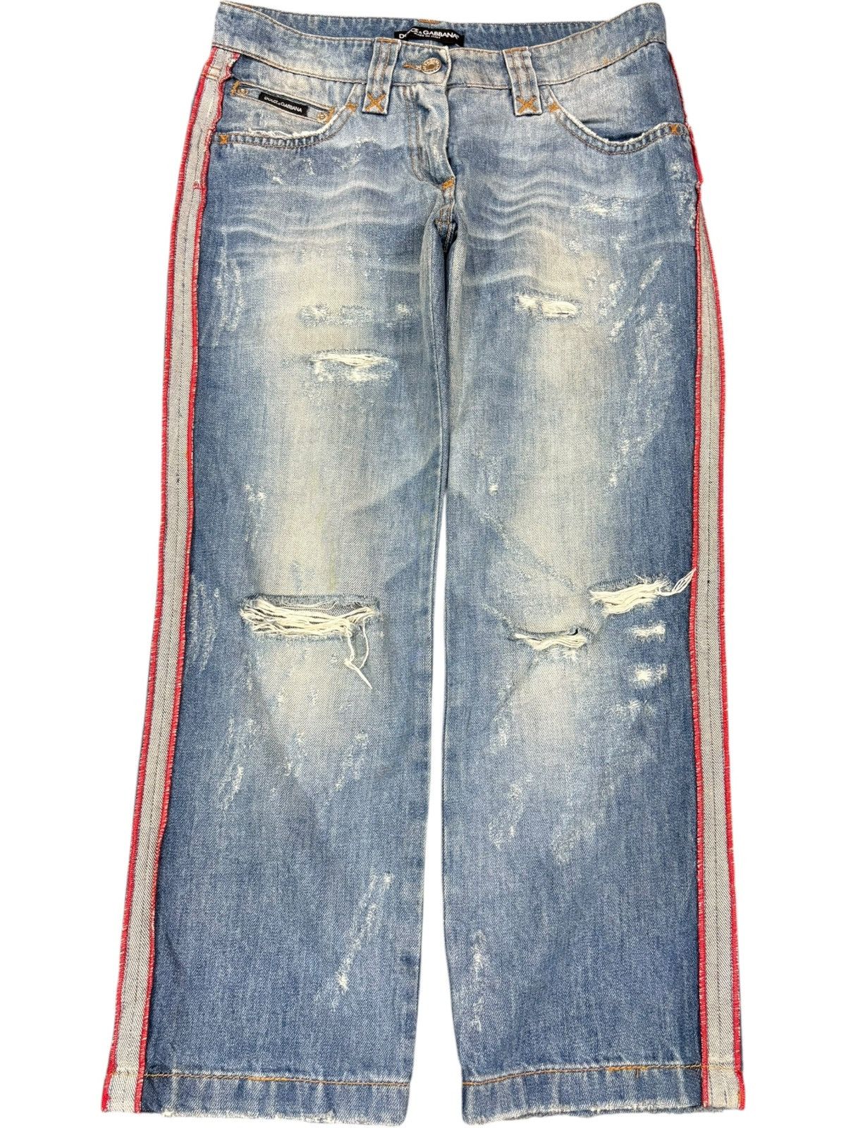 Vintage Italy Dolce Gabbana Faded Wash Distress Capri Jeans