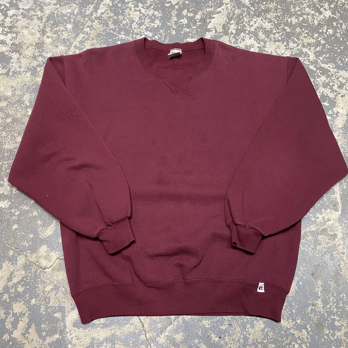 Russell Athletic × Vintage Vintage Russell Athletic Maroon Blank Boxy Crewneck Hoodie Size US L / EU 52-54 / 3 - 3 Thumbnail