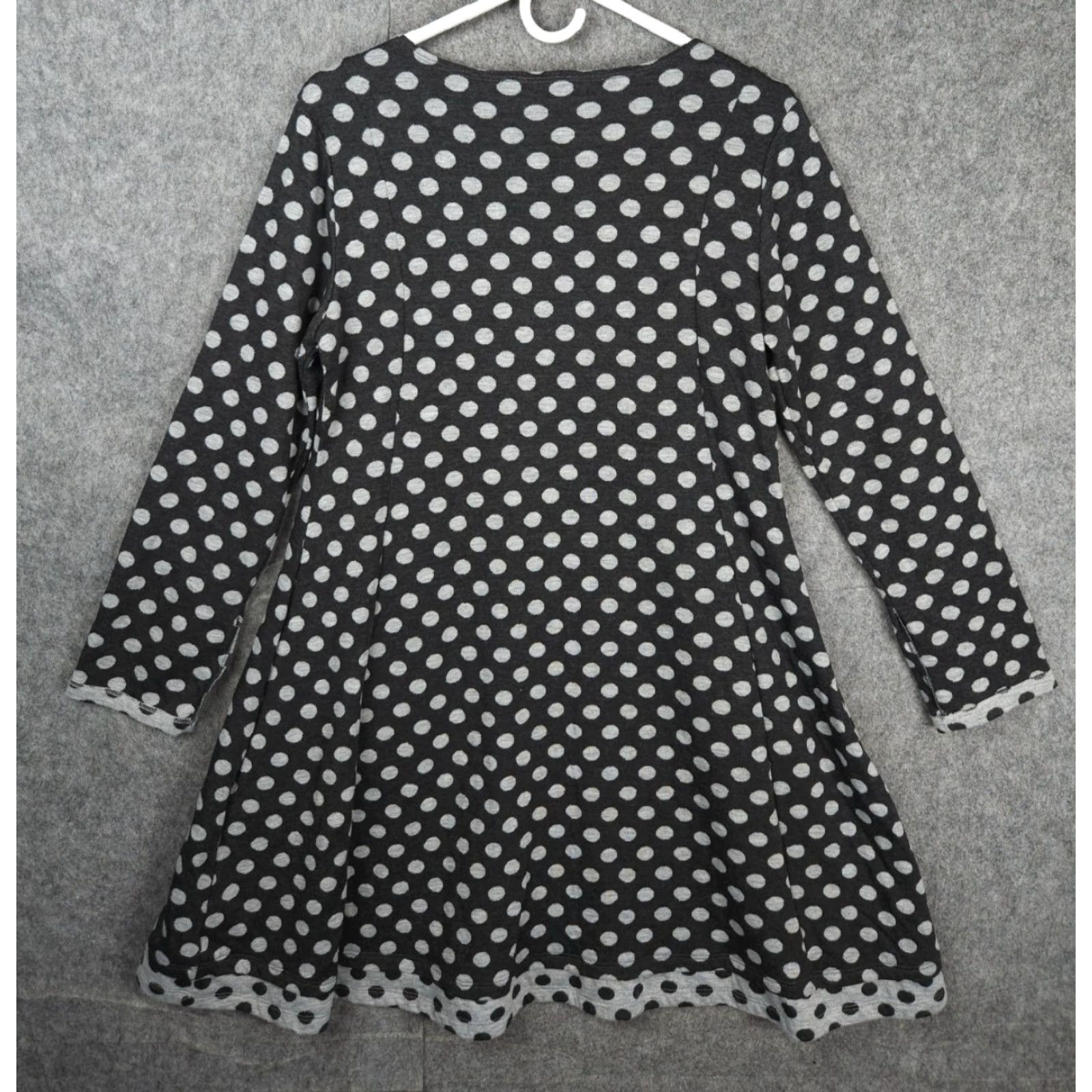 Vintage VINTAGE Lisa Bayne Women’s Sweater Dress Polka Dot Pockets 3/4 Sleeve Knee Length Gray Medium Casual Womens Size M / US 6-8 / IT 42-44 - 3 Thumbnail
