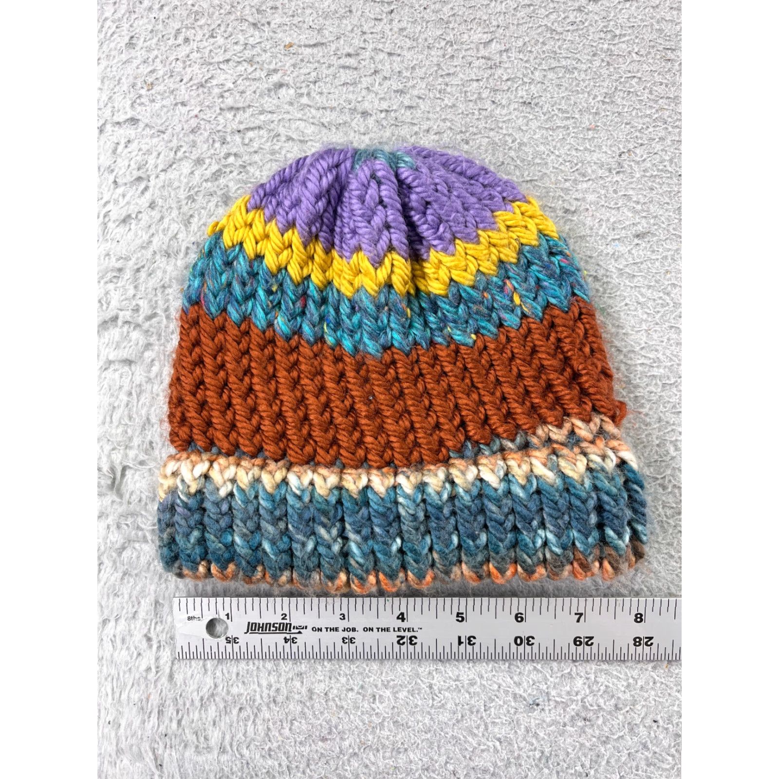 Vintage Womens Beanie One Size Brown Blue Knit Stripe Acrylic Blend Winter Ski Size ONE SIZE - 2 Thumbnail