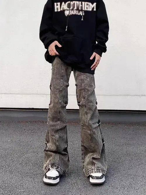 Japanese Brand × Jean Vintage washed pleated bootcut denim trousers Size US 32 / EU 48 - 1 Thumbnail
