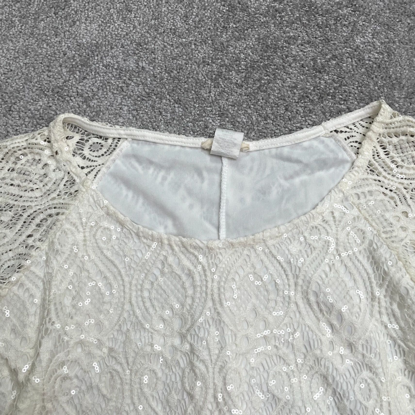 Vintage Brittany Black White Lace Sequin Tunic Blouse Womens Small Casual Size S / US 4 / IT 40 - 5 Thumbnail