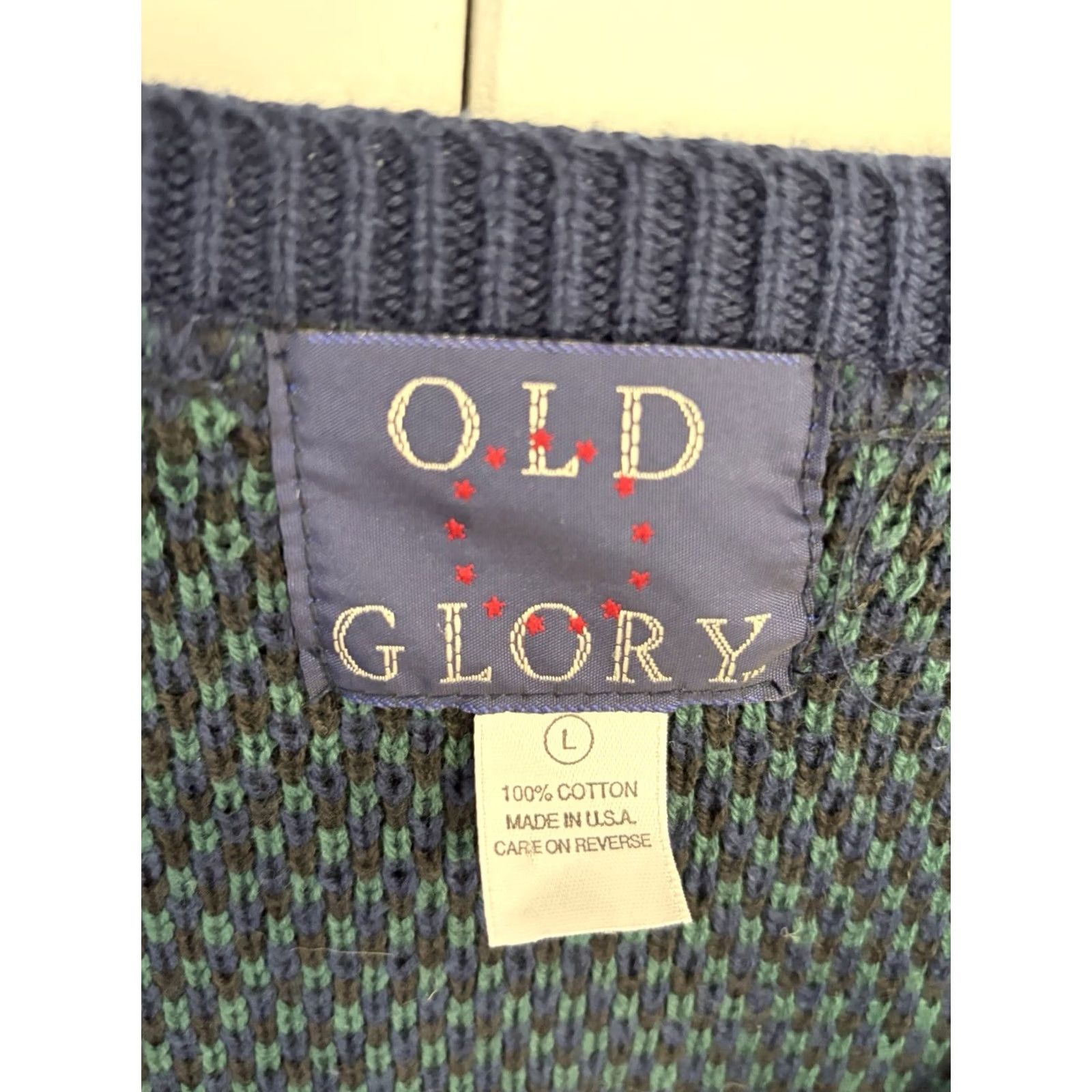 Vintage VINTAGE Old Glory Sweater Mens Large L Green Pullover Knit V Neck 90s Size US L / EU 52-54 / 3 - 3 Thumbnail