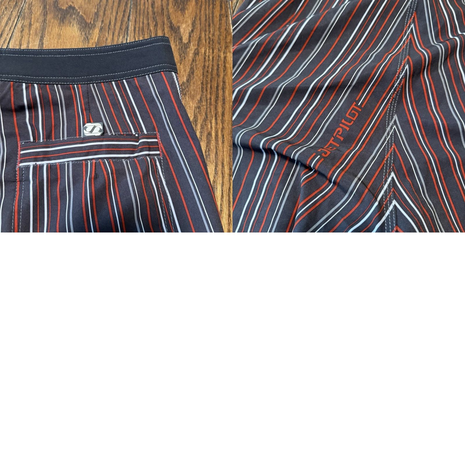 Vintage Jet Pilot Swim Trunks Board Shorts Mens 32 Black Striped Beach Surfing 10in Inseam Bamboo? No manter. Size US 32 / EU 48 - 8 Thumbnail