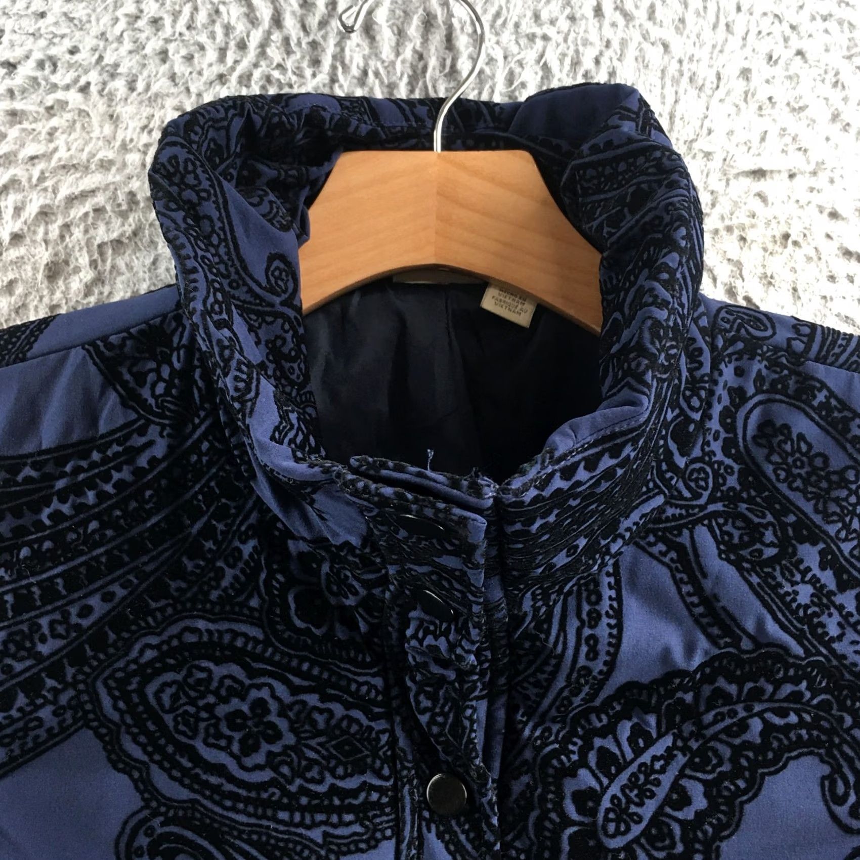 Vintage Zenergy by Chico's Jacket Womens 1 Navy Black Paisley Flocked Quilted Collared Shirt Size XS / US 0-2 / IT 36-38 - 3 Thumbnail