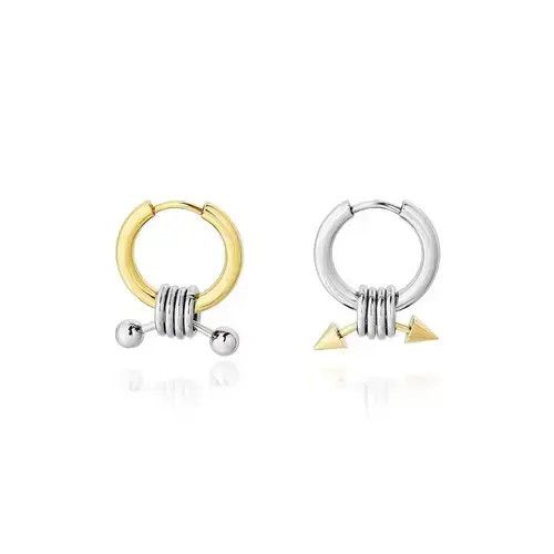 Japanese Brand Vintage asymmetrical gold and silver titanium steel earrings Size ONE SIZE - 3 Thumbnail