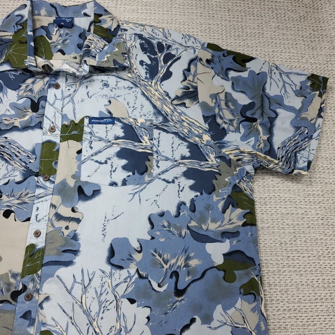 ALOHAS VINTAGE Aisokula Fiji Hawaiian Shirt Mens 4XL Button-Up Short Sleeve Floral Aloha Blue Size US XXL / EU 58 / 5 - 2 Thumbnail