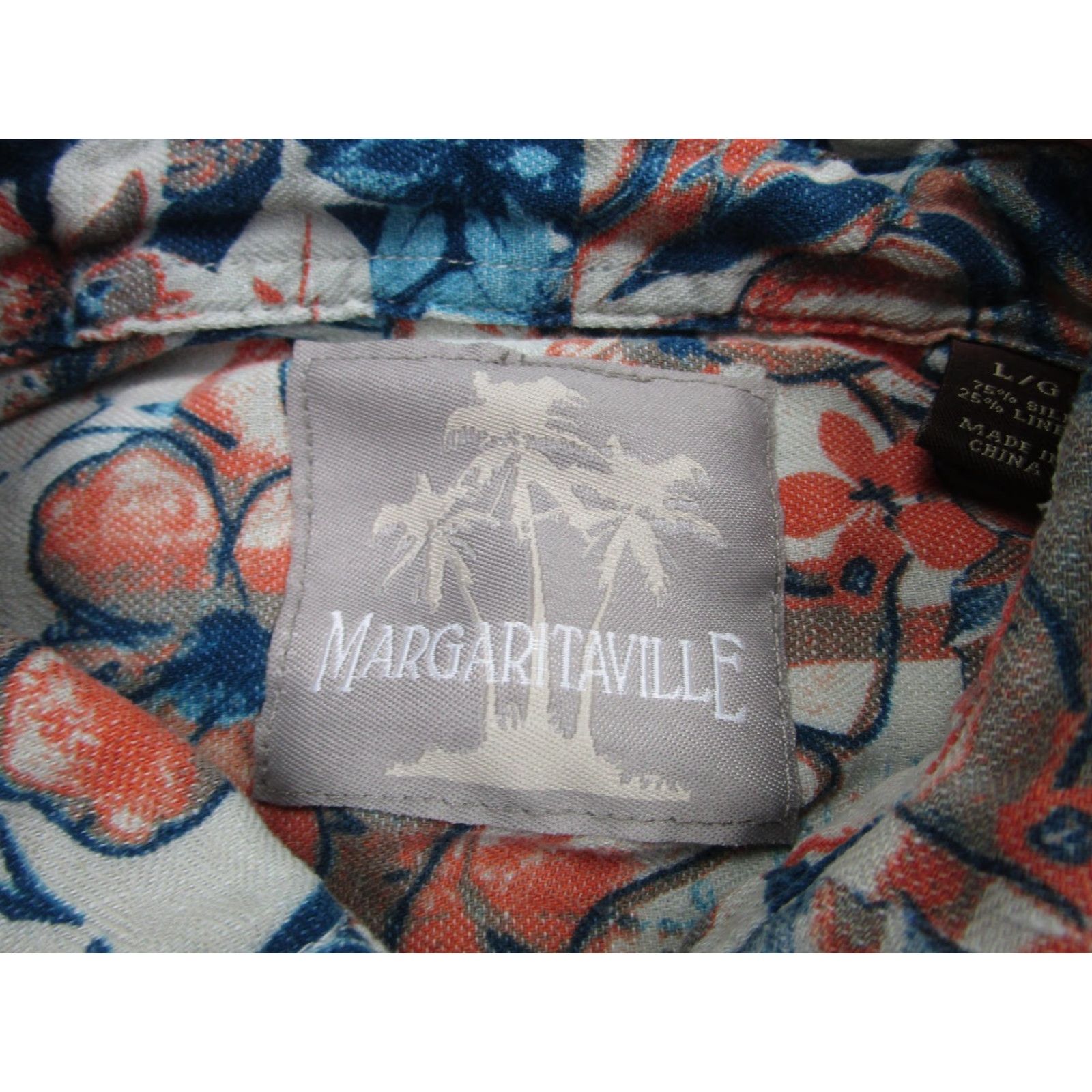 Vintage Margaritaville Shirt Mens Large Blue Orange Silk Linen Hawaiian Floral Camp Size US L / EU 52-54 / 3 - 4 Thumbnail