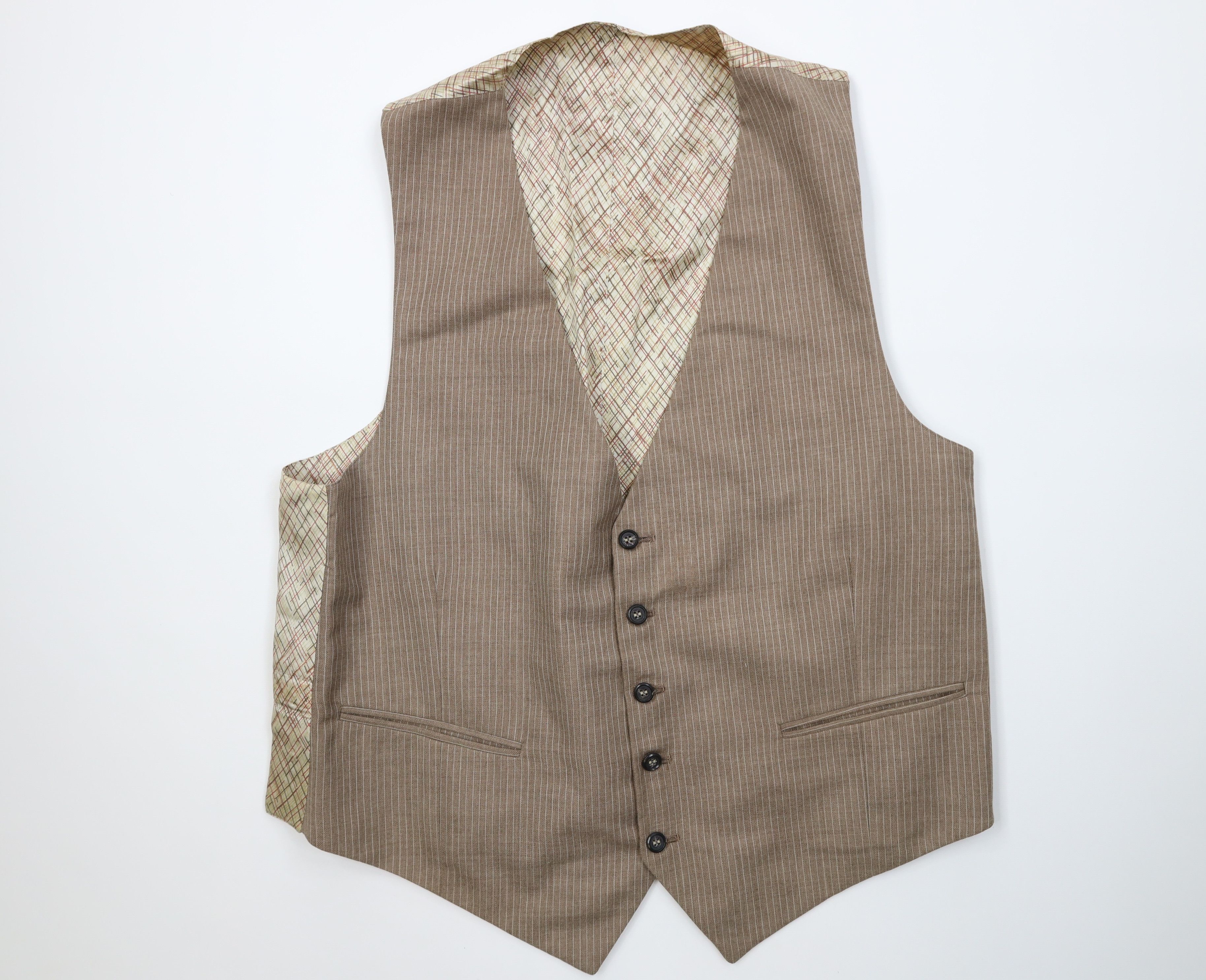 Vintage Vintage 70s Streetwear 3 Piece Stripe Suit Wedding Brown Size 44L - 7 Thumbnail