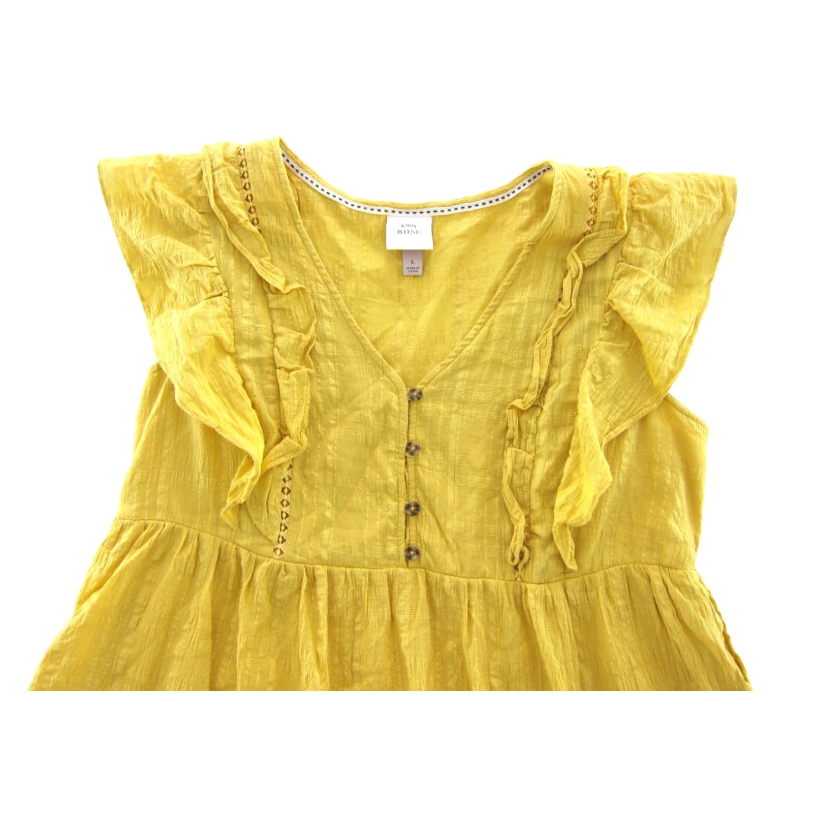 Vintage Knox Rose Yellow Cotton Cap Sleeve V-Neck Pocket Tiered Smock Dress Large Size L / US 10 / IT 46 - 4 Thumbnail