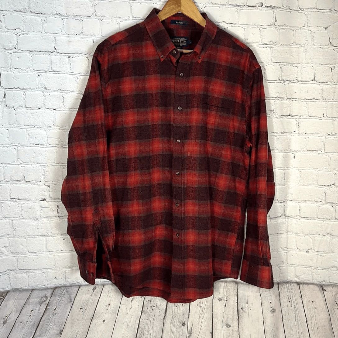 Pendleton VINTAGE Pendleton Mason Red Plaid Flannel Shirt L Red 100% Cotton Mens Long Sleeve Button-Up Cabincore Size US L / EU 52-54 / 3 - 2 Thumbnail