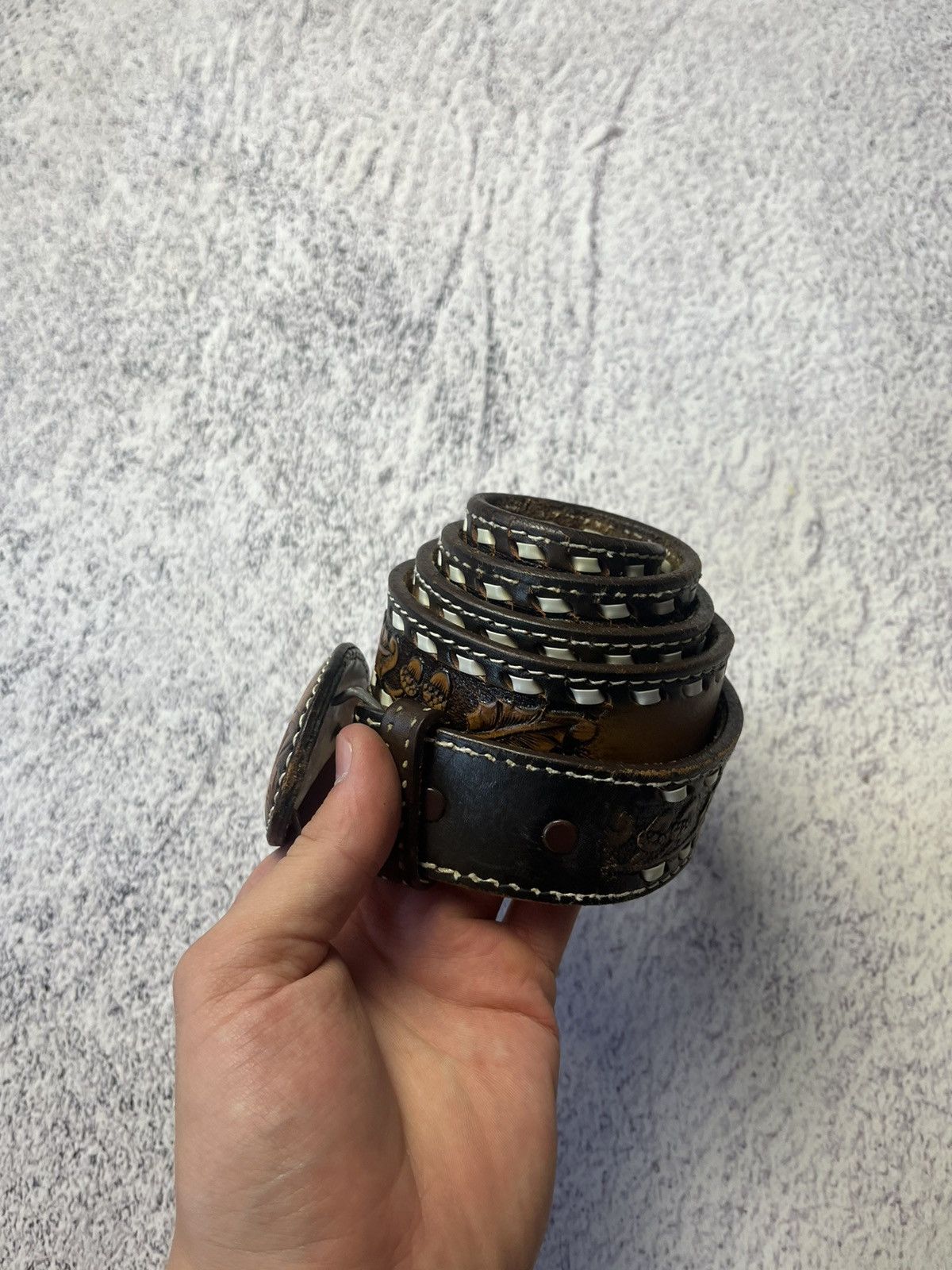 Leather Men’s Vintage Leather Belt Y2K Size ONE SIZE - 8 Thumbnail