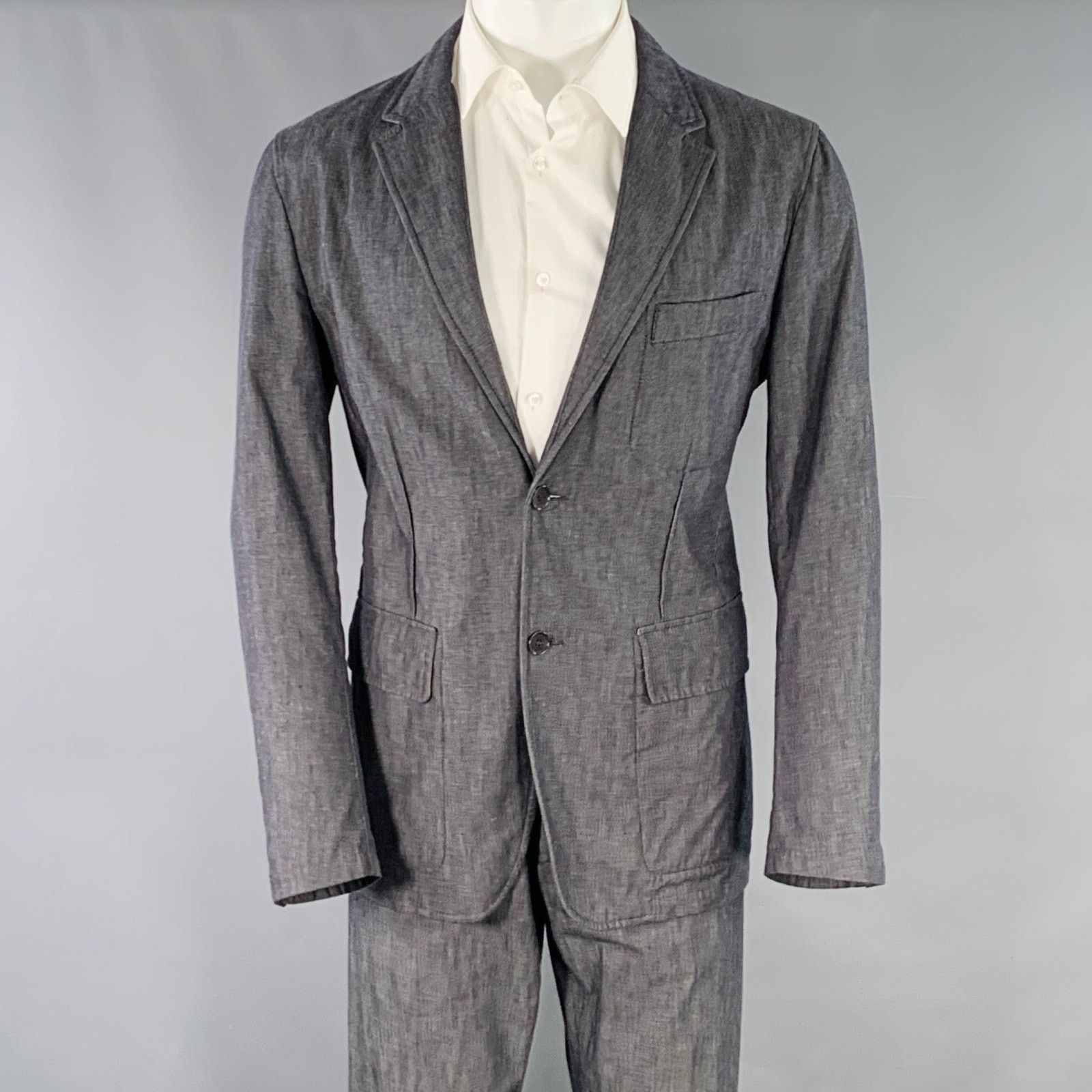 Calvin Klein CALVIN KLEIN Grey Charcoal Cotton Linen Blend Suit Size 40S - 1 Thumbnail