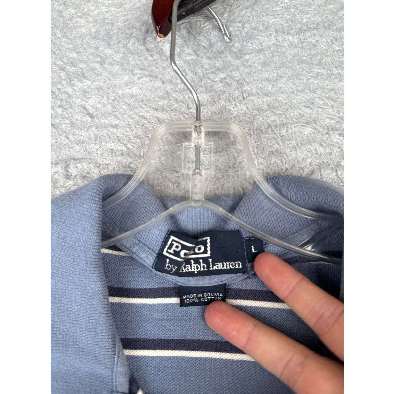 Ralph Lauren VINTAGE Ralph Lauren Polo Shirt Men L Blue White Stripe 100% Cotton Polo Shirt 40 in Chest Slim Fit Short Sleeve Casual Mens Size US L / EU 52-54 / 3 - 7 Thumbnail