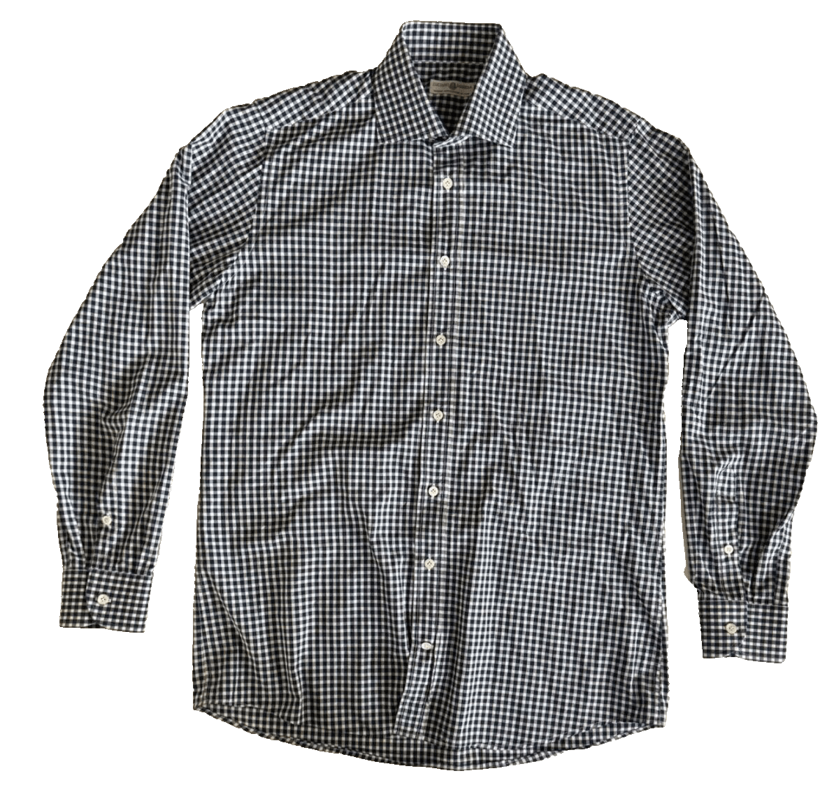 Luciano Barbera Luciano Barbera Men's M Blue Button Down Dress Shirt Gingham Size US M / EU 48-50 / 2 - 1 Thumbnail