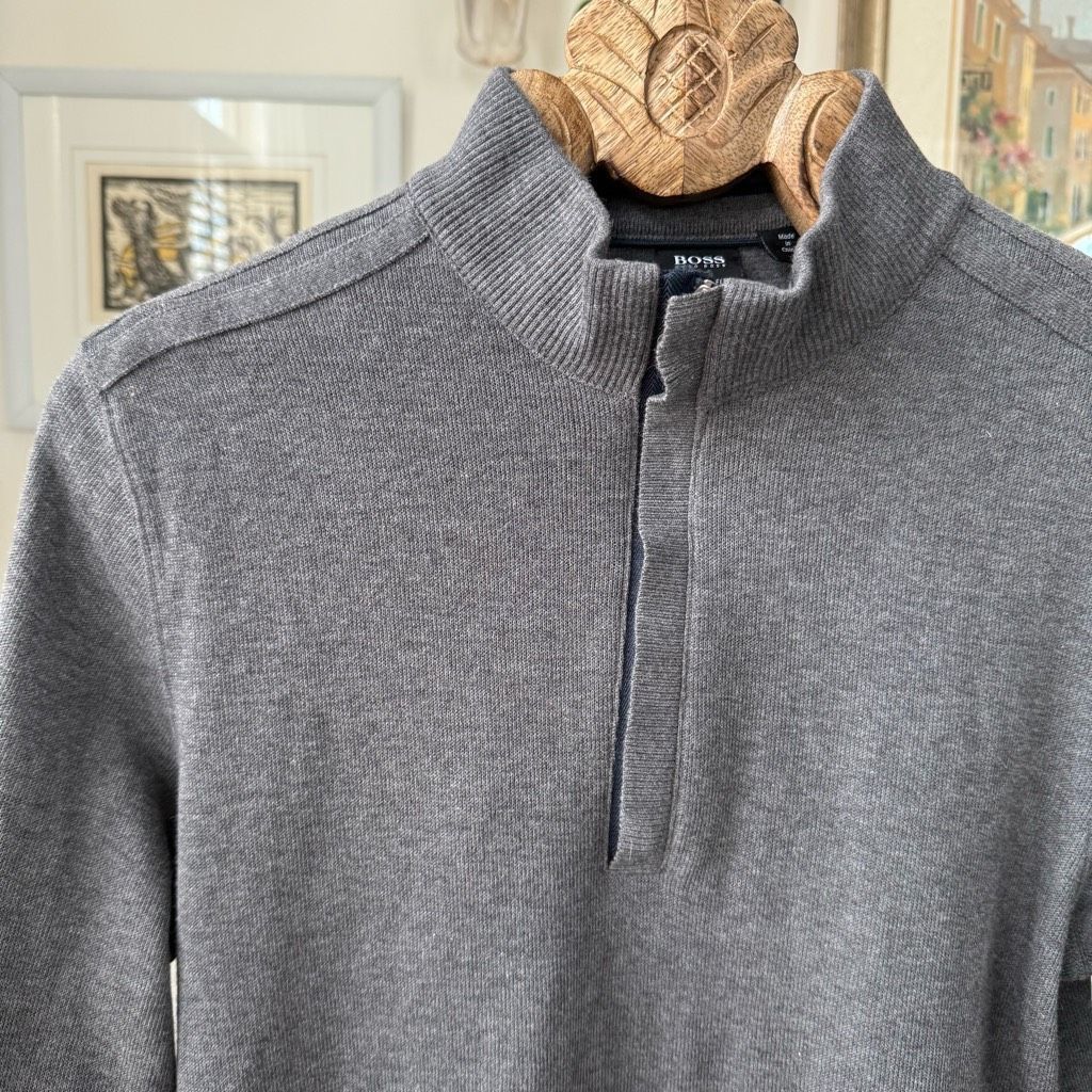 Hugo Boss Boss Hugo Boss 1/4 Zip Cotton Sweater Grey Navy M Size US M / EU 48-50 / 2 - 2 Thumbnail