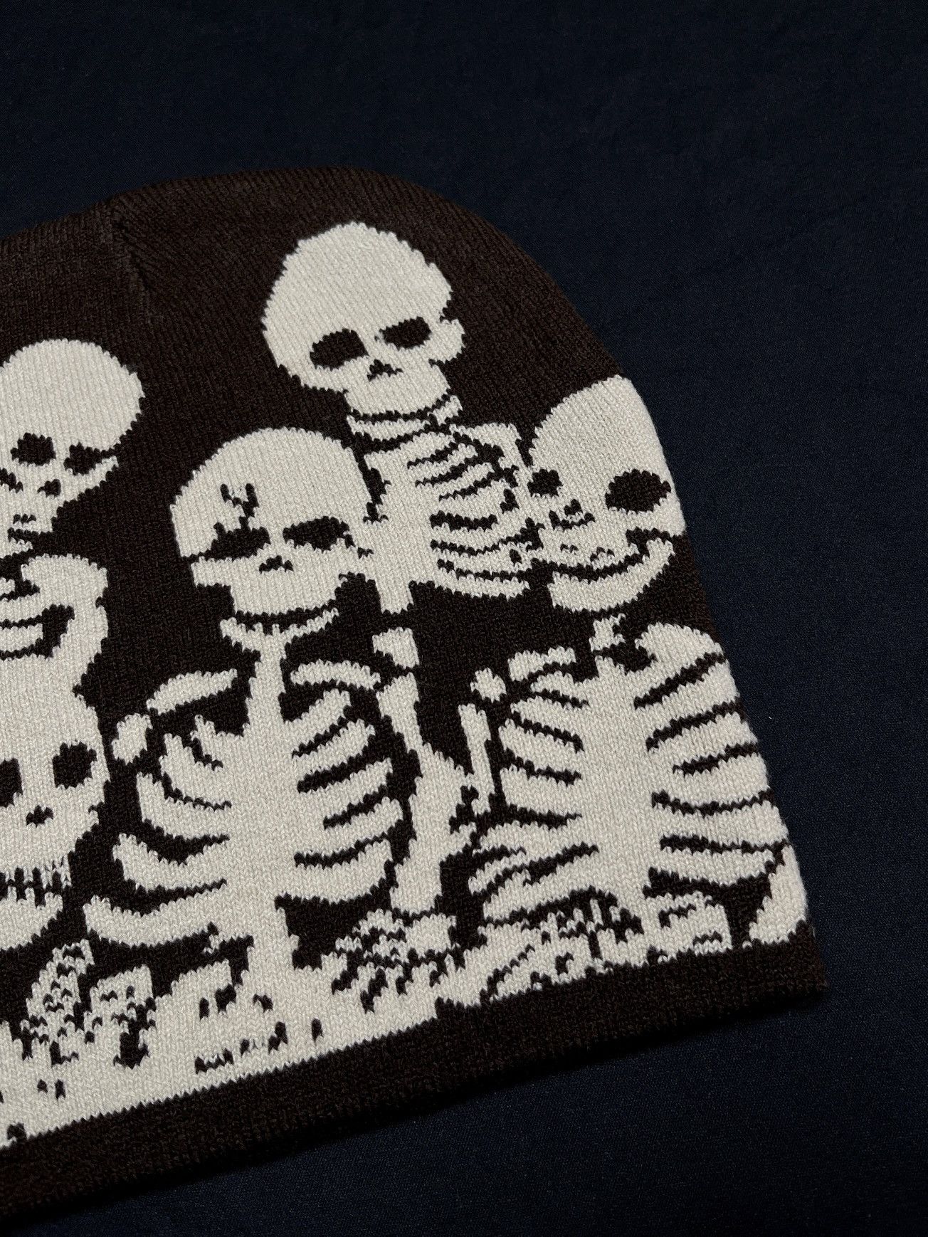 Japanese Brand Y2k Skeleton Skull Cap Graphic No Cuff Brown Beanie OS Size ONE SIZE - 3 Thumbnail
