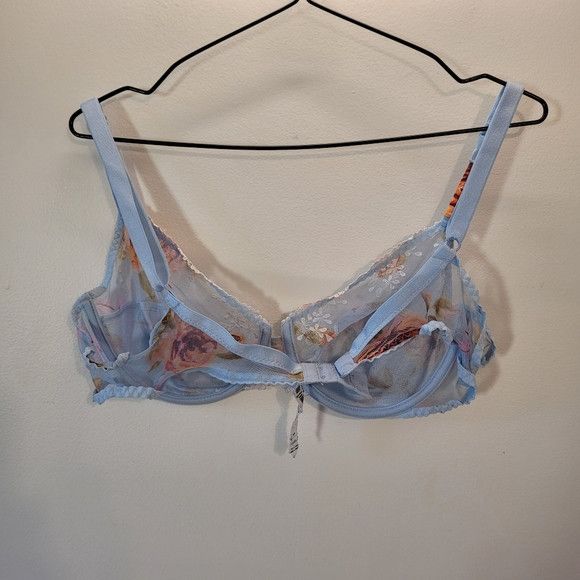 Other Maison Lejaby Baby Blue Floral Lace Bra And Undies - Size Xl Size ONE SIZE - 2 Thumbnail