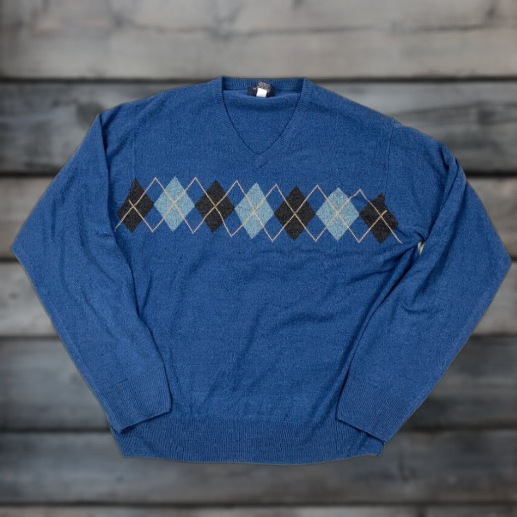 Dockers DOCKERS Dad Style Blue Argyle Diamond Pullover V-Neck Sweater Adult Large Lightweight Size US L / EU 52-54 / 3 - 1 Thumbnail