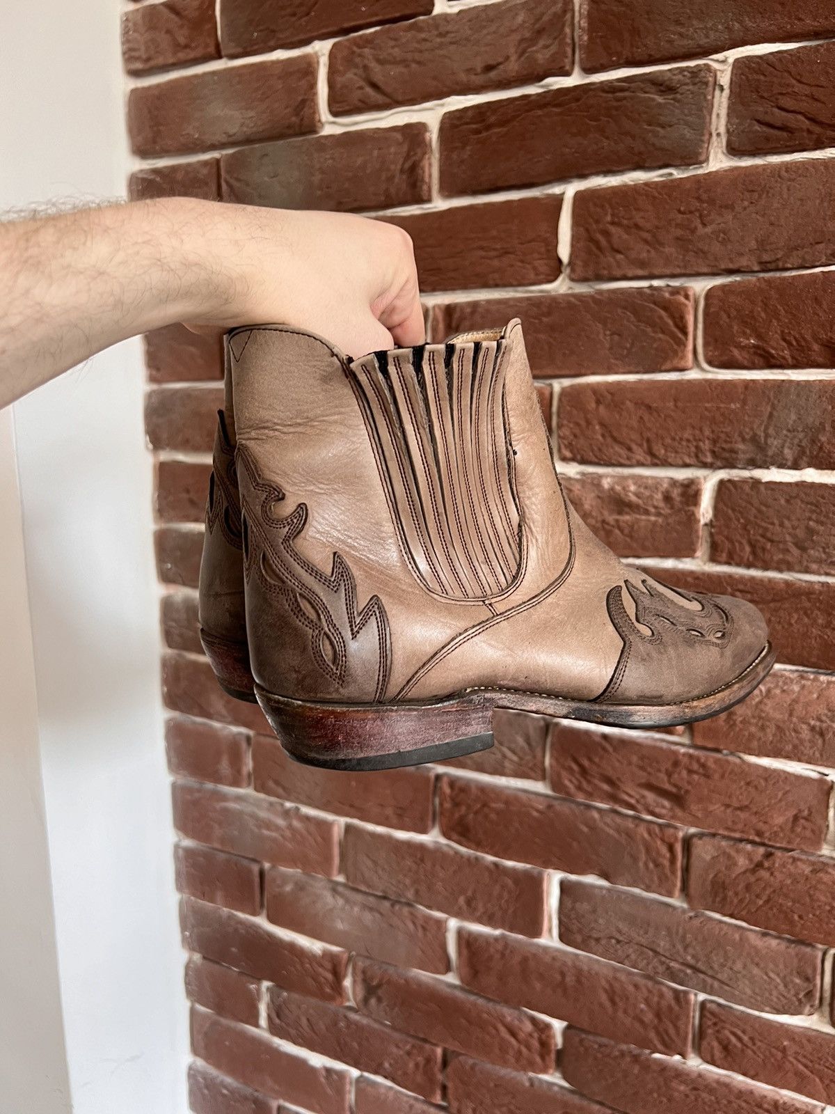 Handmade Vintage Sancho Genuine Leather Brown Western Cowboy Boots Size US 7 / EU 40 - 3 Thumbnail