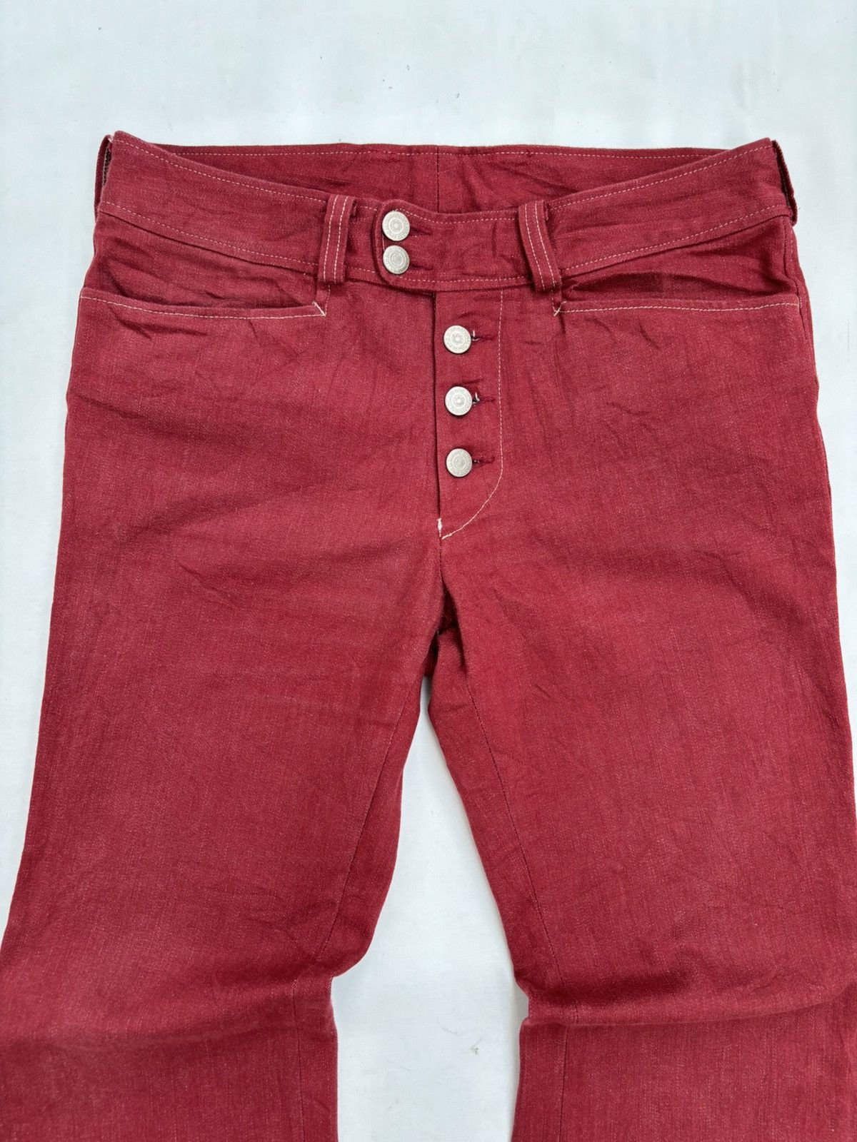 Tornado Mart TORNADO MART Red Flared Denim Jeans Size US 31 - 3 Thumbnail