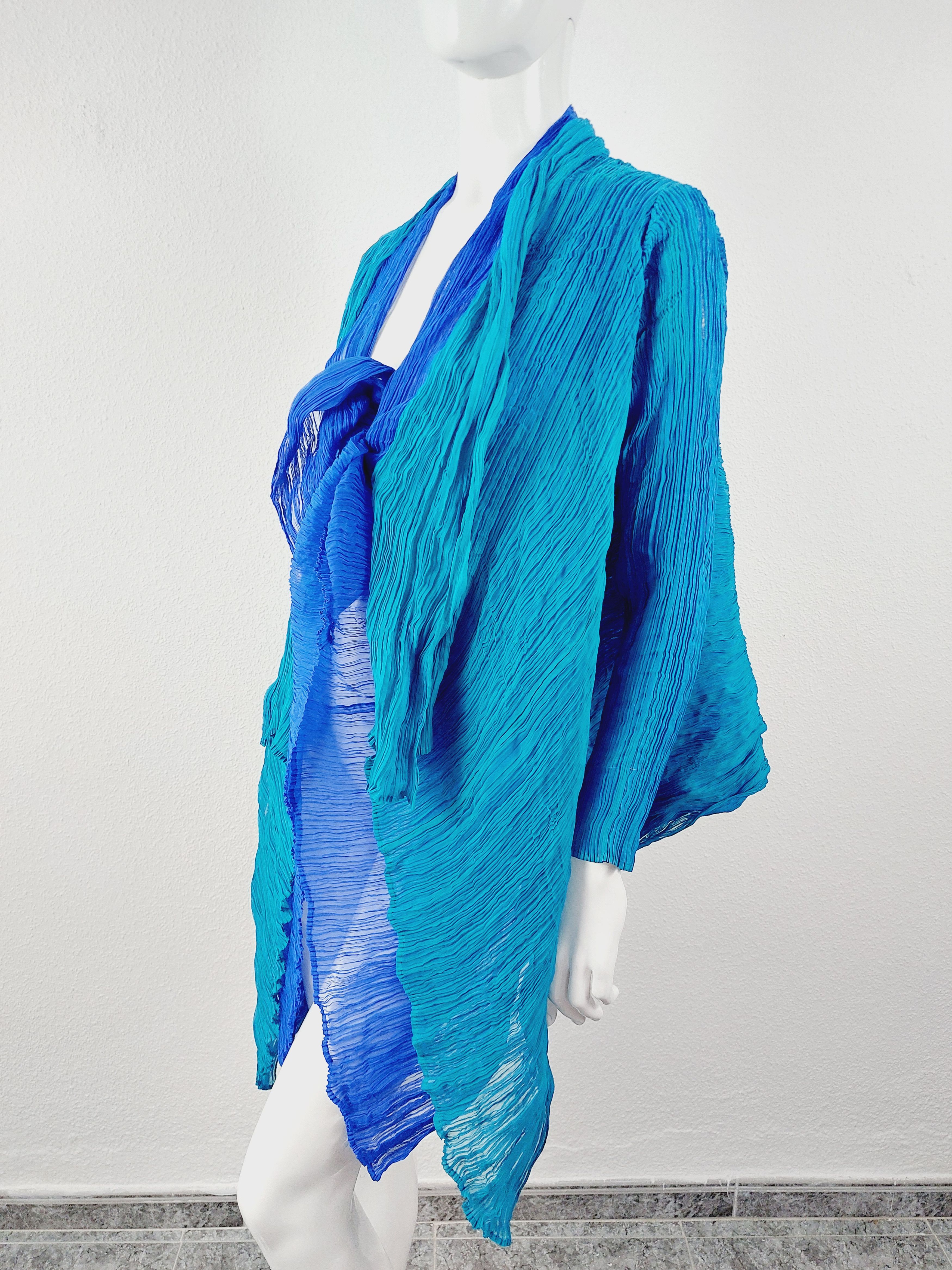 Issey Miyake Issey Miyake Féte Fete Bicolor Blue Turquoise Jacket Blazer Size ONE SIZE - 1 Thumbnail