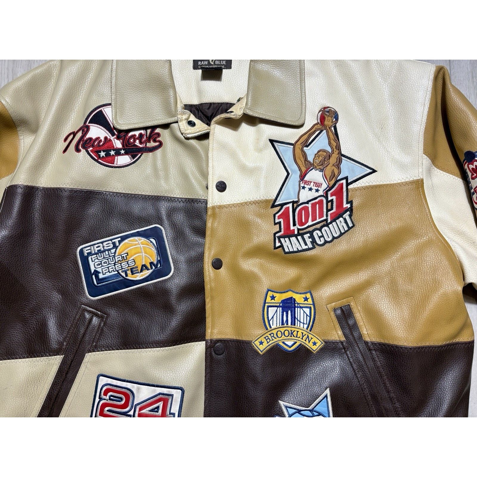 Other Raw Blue Patchwork Varsity Jacket Mens 3XL Basketball Y2K Size US XXL / EU 58 / 5 - 3 Thumbnail