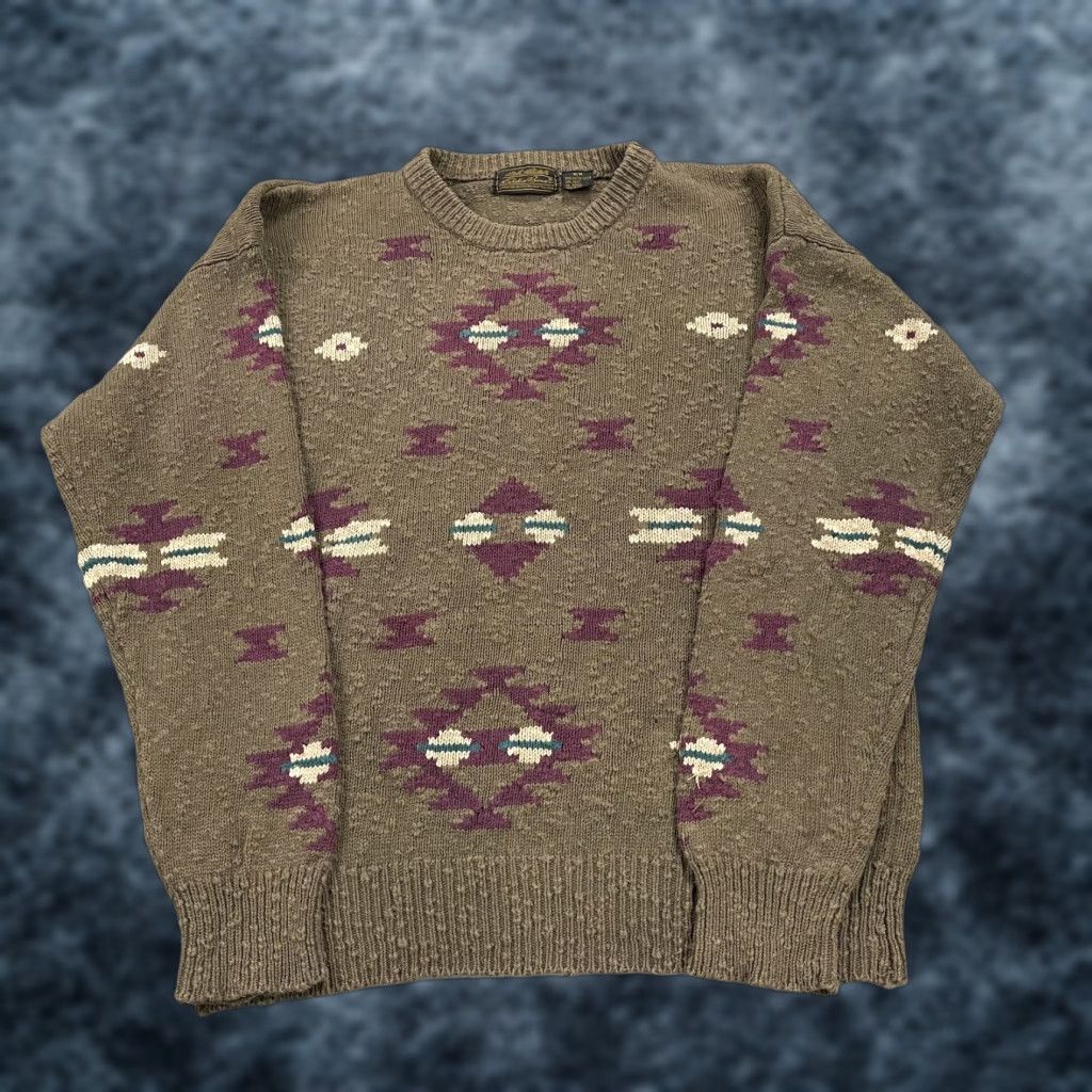 Eddie Bauer VINTAGE Eddie Bauer Sweater Mens M Brown Aztec Grandpa Crewneck Knit 90s Geometric Pullover Winter Fall 90s Mens Size US M / EU 48-50 / 2 - 1 Thumbnail