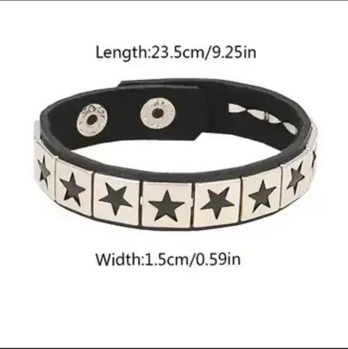 Jewelry Single Line Stars Pu Leather Wristband Bracelet Size ONE SIZE - 4 Thumbnail