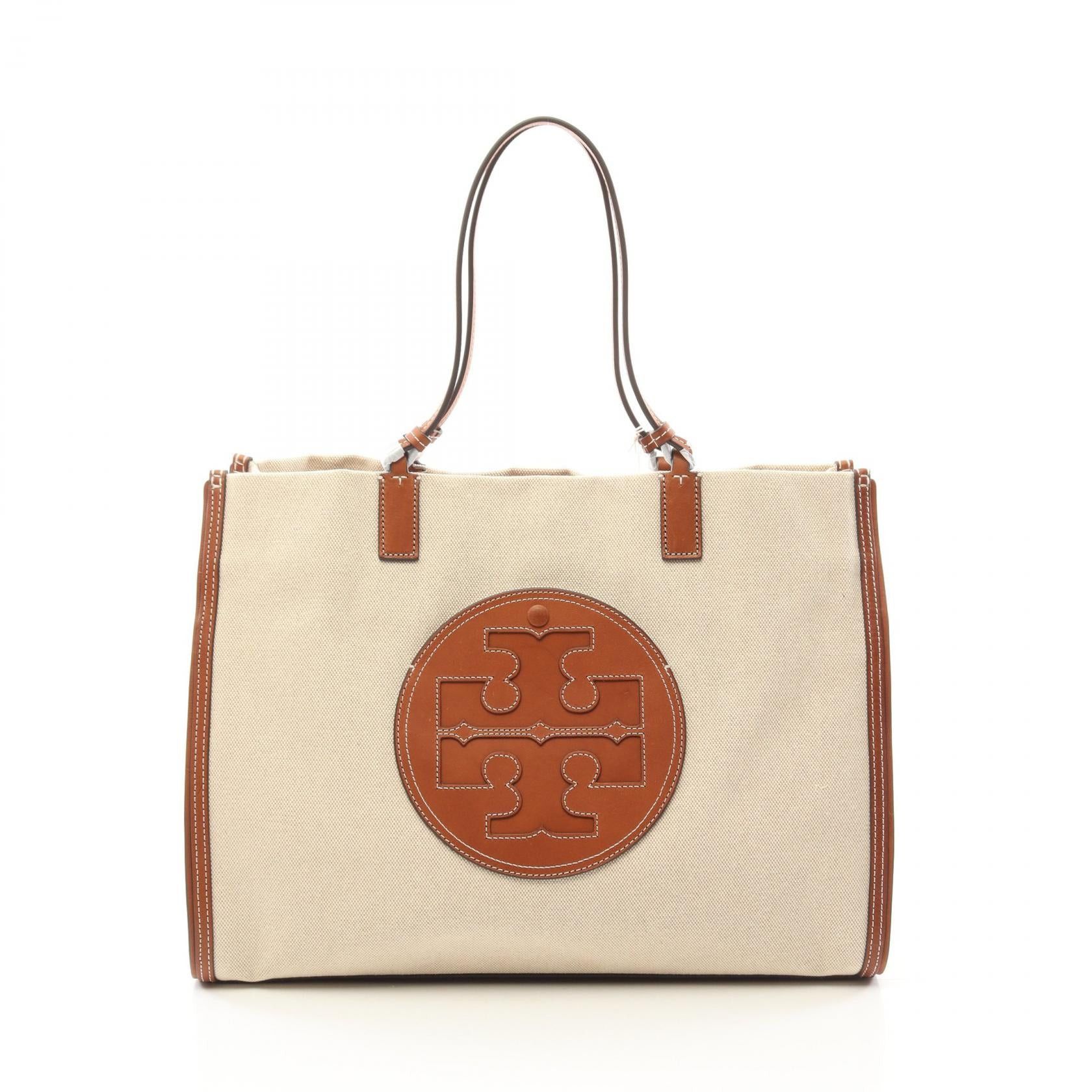 Tory Burch Tory Burch Ella Handbag Tote Bag Canvas Leather Beige Brown Size ONE SIZE - 1 Thumbnail