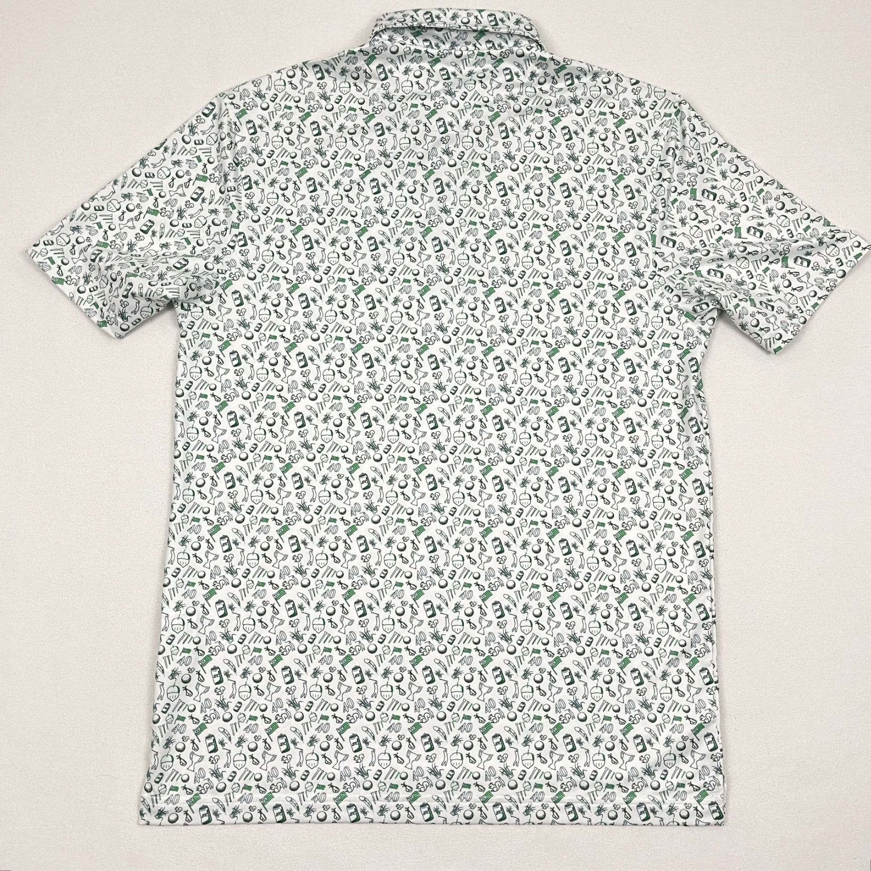 Vintage Full Turn Polo Shirt Mens S White Green AOP All Over Oakmont Golf Performance Polo Size US S / EU 44-46 / 1 - 7 Thumbnail
