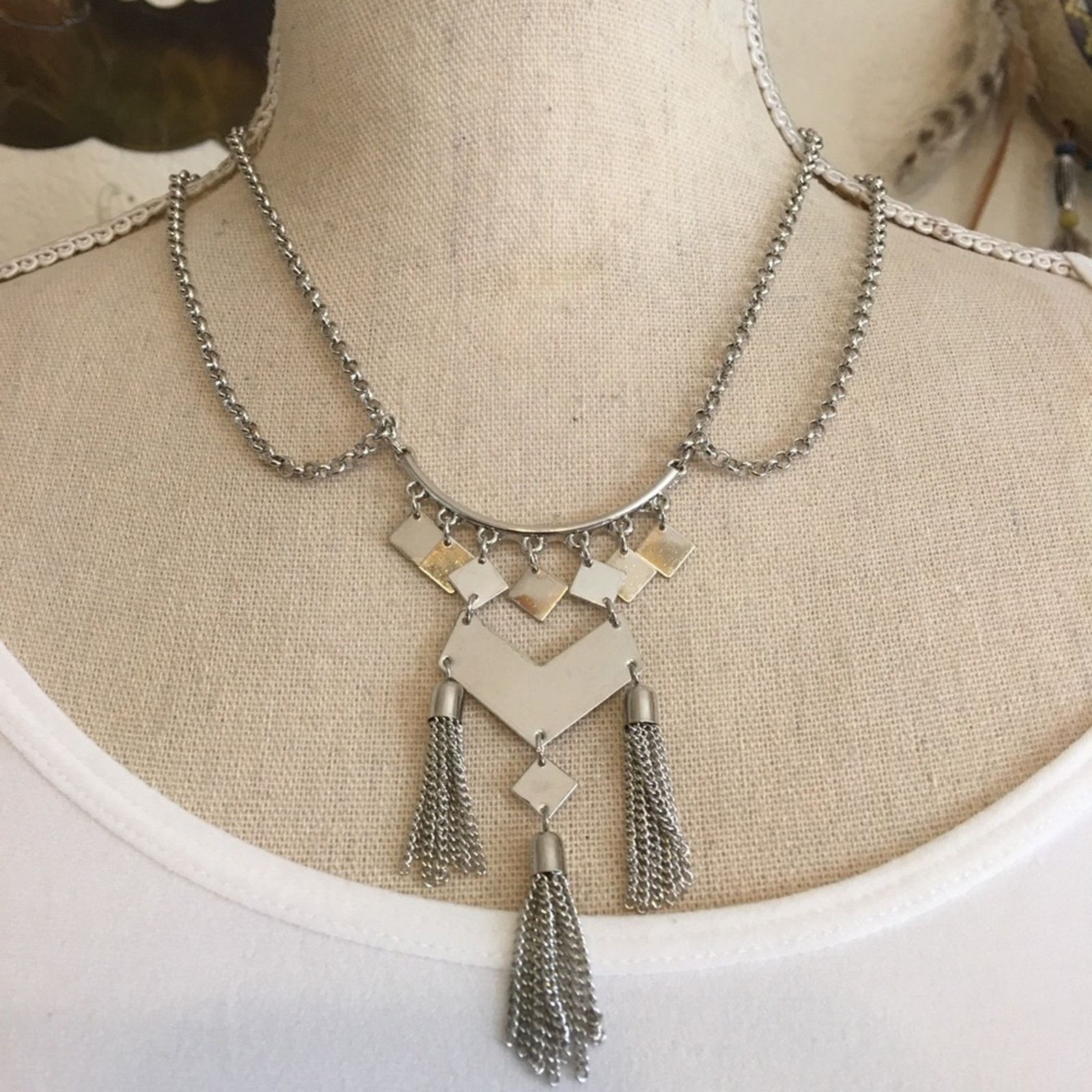 Jewelry Vendome silver tassel double chain necklace NWT Size ONE SIZE - 1 Thumbnail